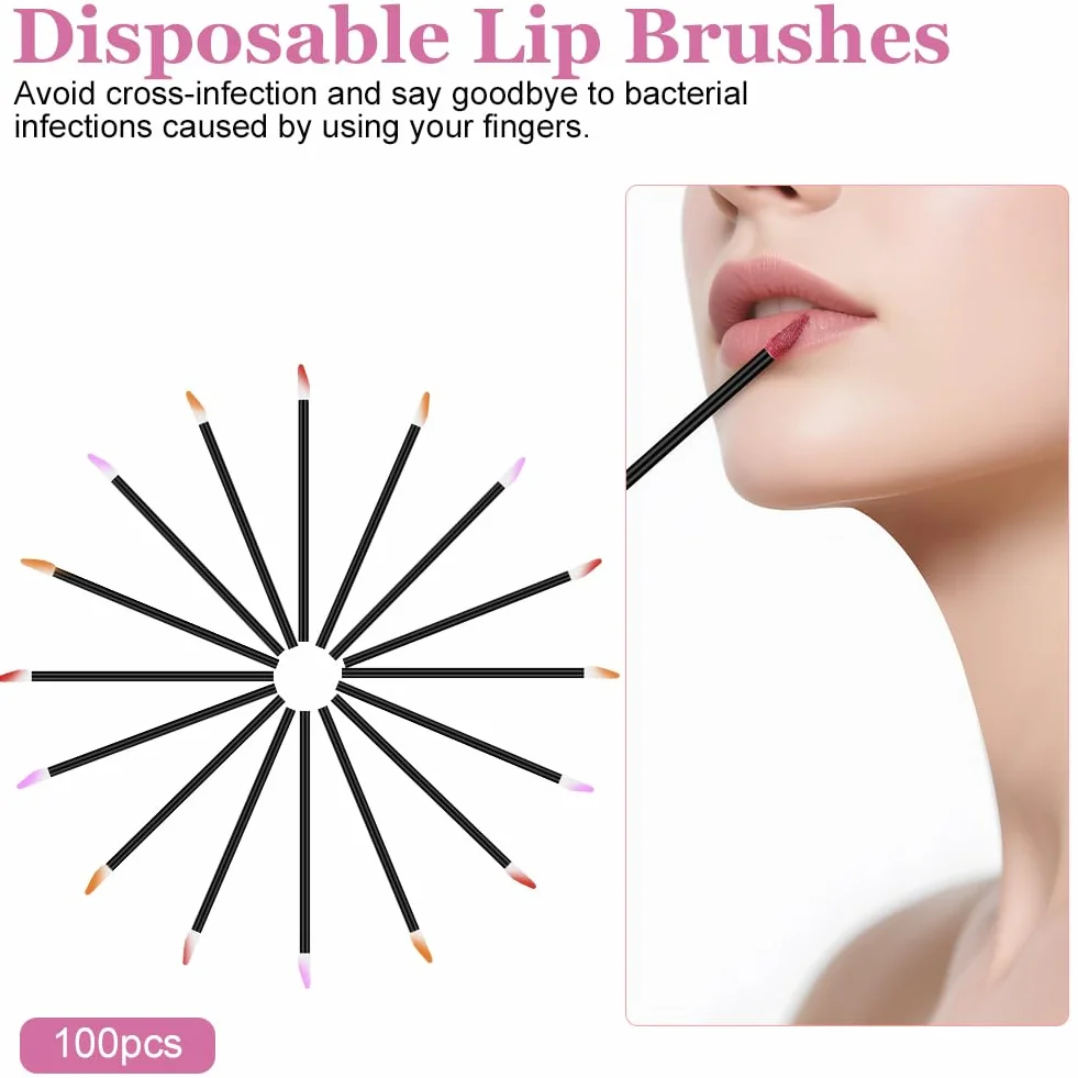Pinceaux Lèvre Jetables 100 pcs Applicateur Batonnet Kit Maquillage Noir