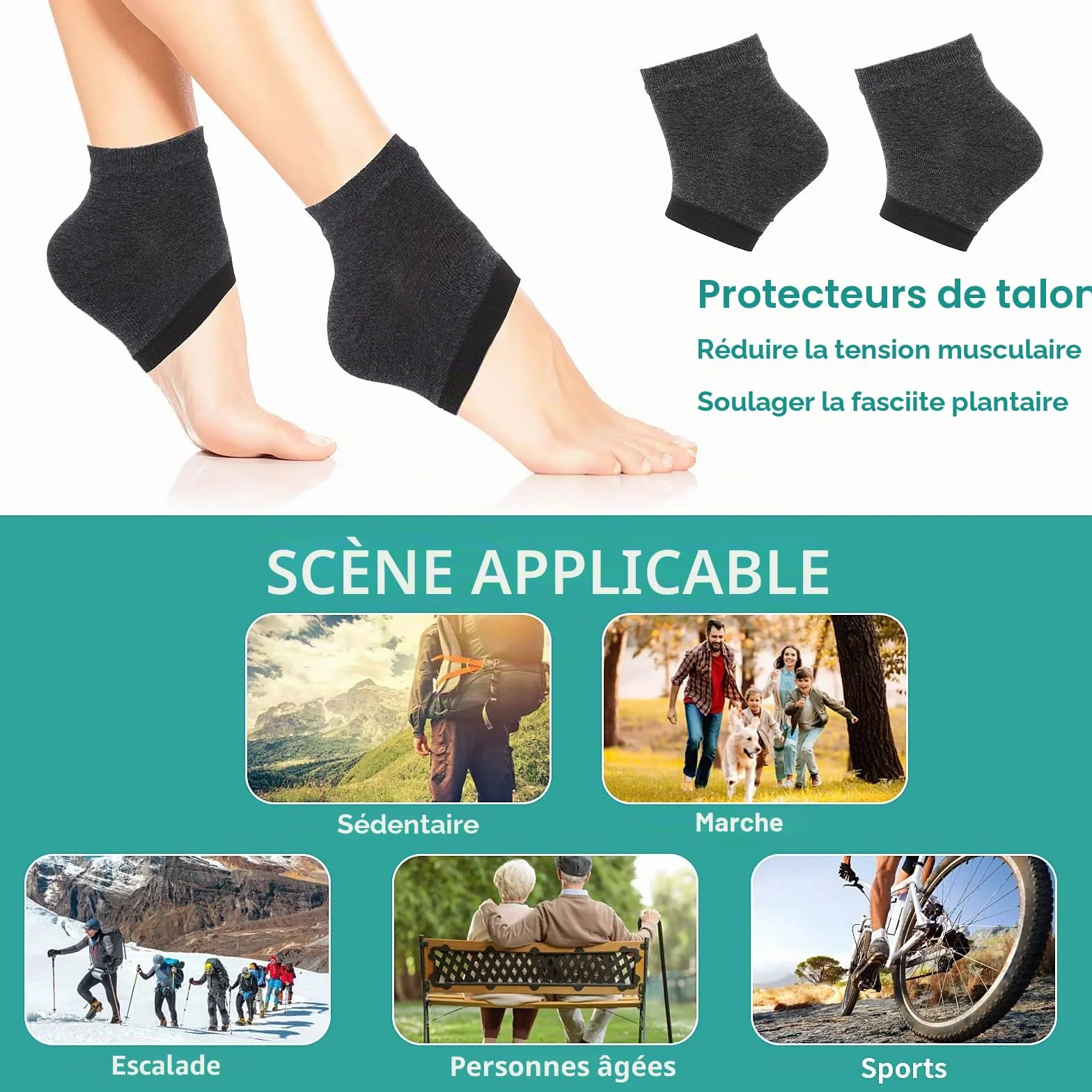 Sibba Lot de 3 Paires Chaussettes Hydratantes Talon Gel Ventilé Bout Ouvert Silicone Souple Peaux Sèches Craquelées Respirantes Réutilisables Protection Pieds