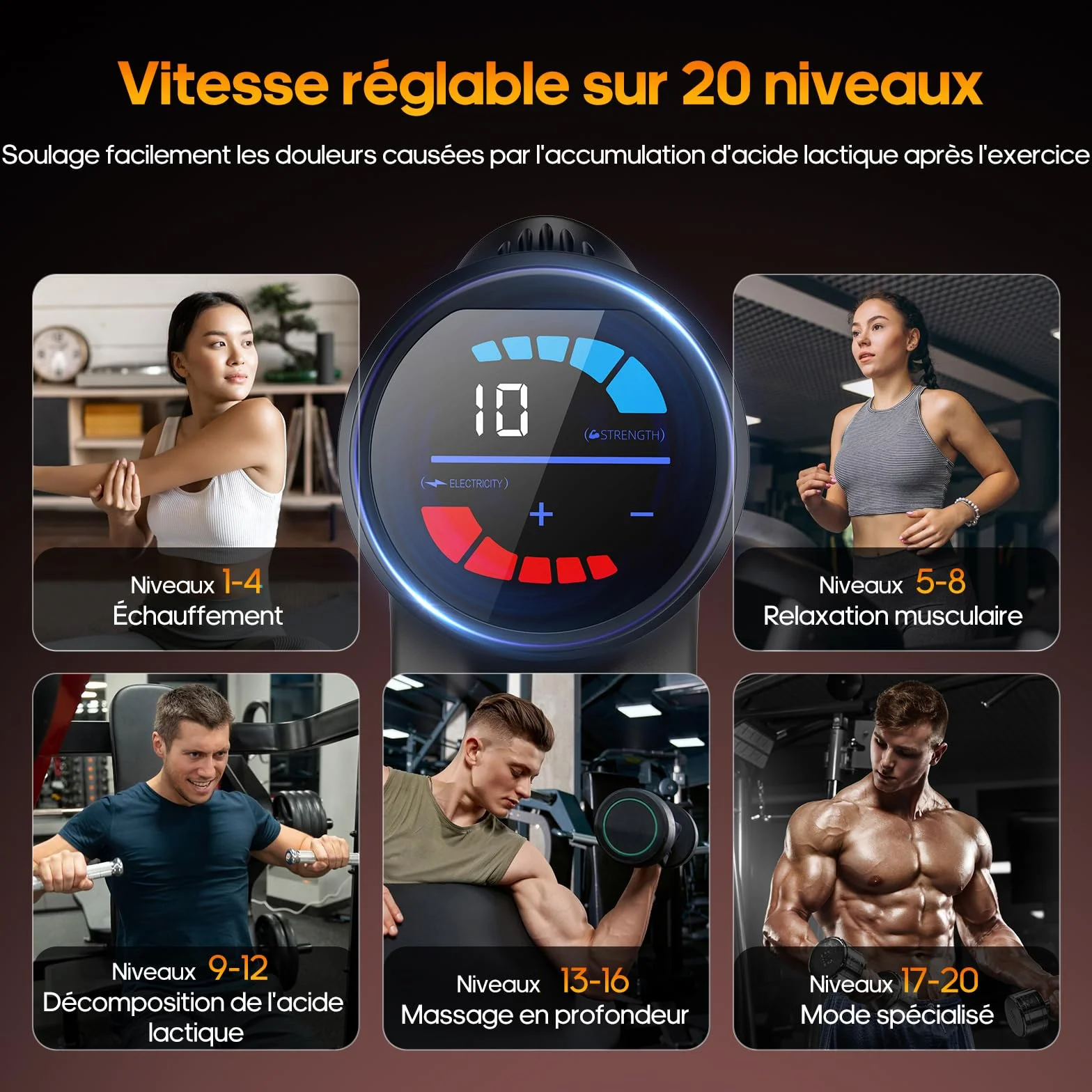 AERLANG Pistolet de Massage avec Chaleur, 20 Niveaux Réglables, Charge Type-C, Masseur Musculaire Silencieux