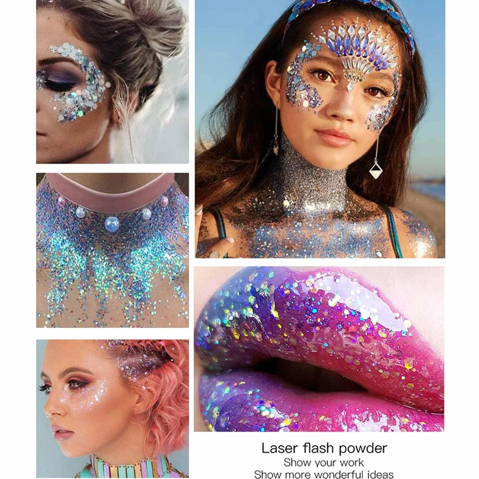 Prreal Body Glitter Gel 50ml Paillettes Visage Shimmer Liquide Fard Paupières Chunky Holographique Laser Poudre Festival 06 Blanche