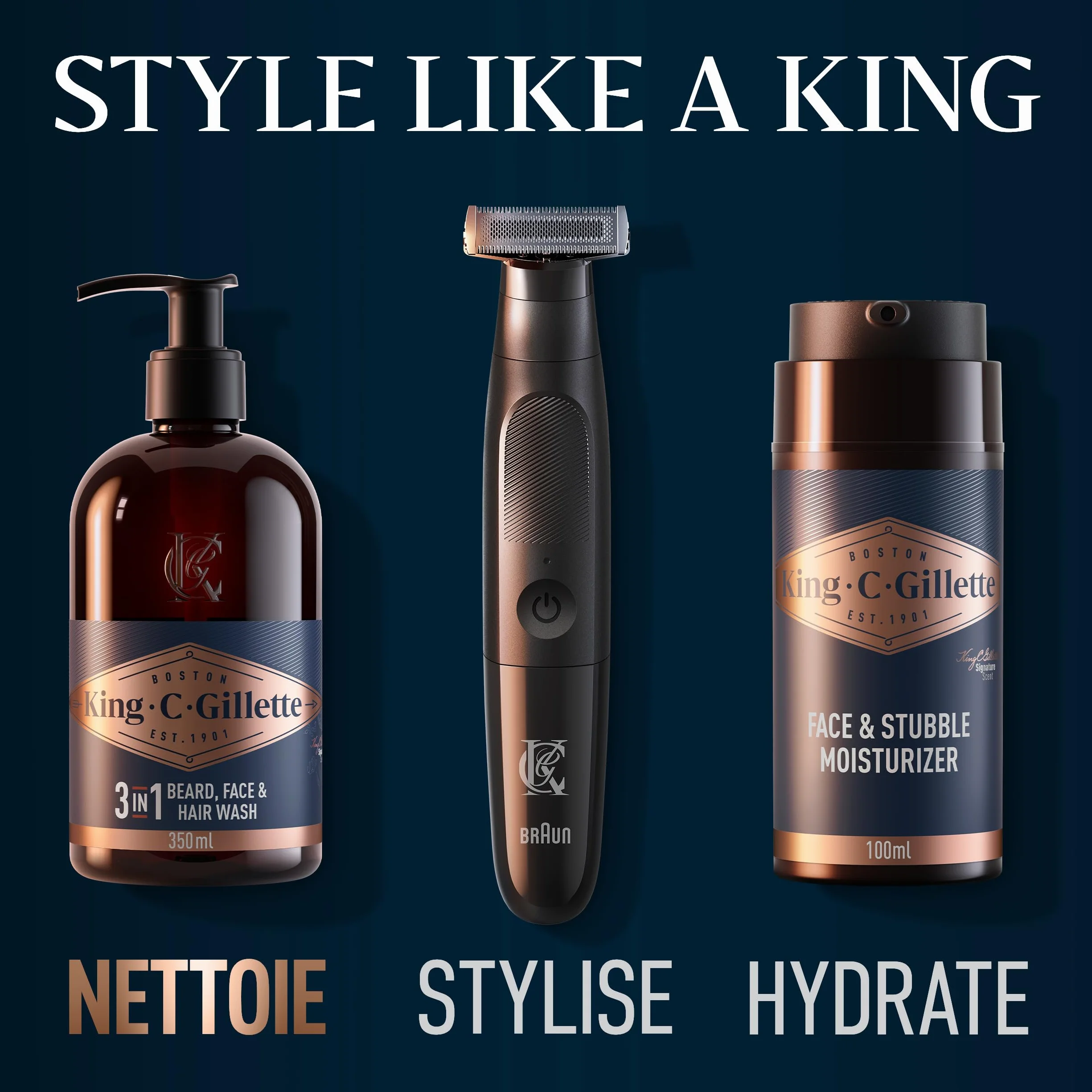King C. Gillette Soin Barbe Homme Nettoyant 3-en-1 350 ml