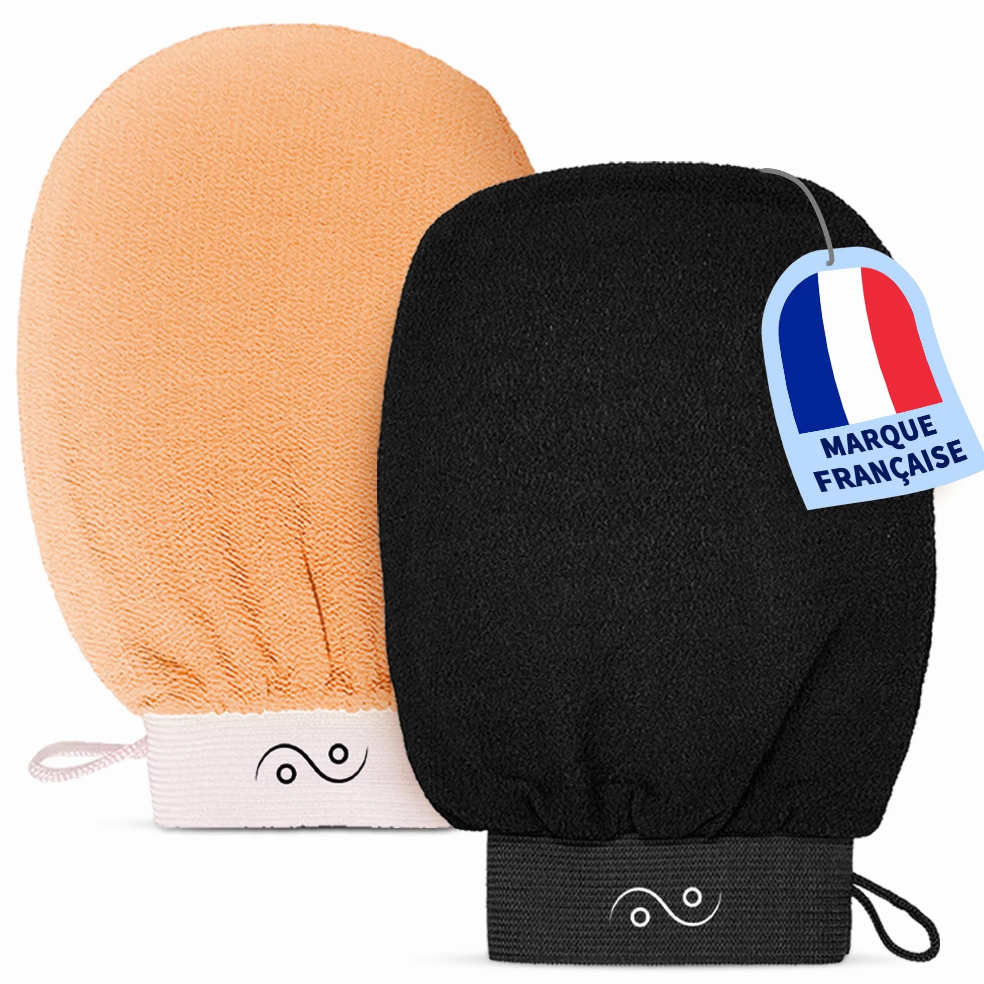 Gant Exfoliant Corps – Lot de 2 Gants Kessa – Gommage Corps et Visage Naturel (Noir/Saumon)