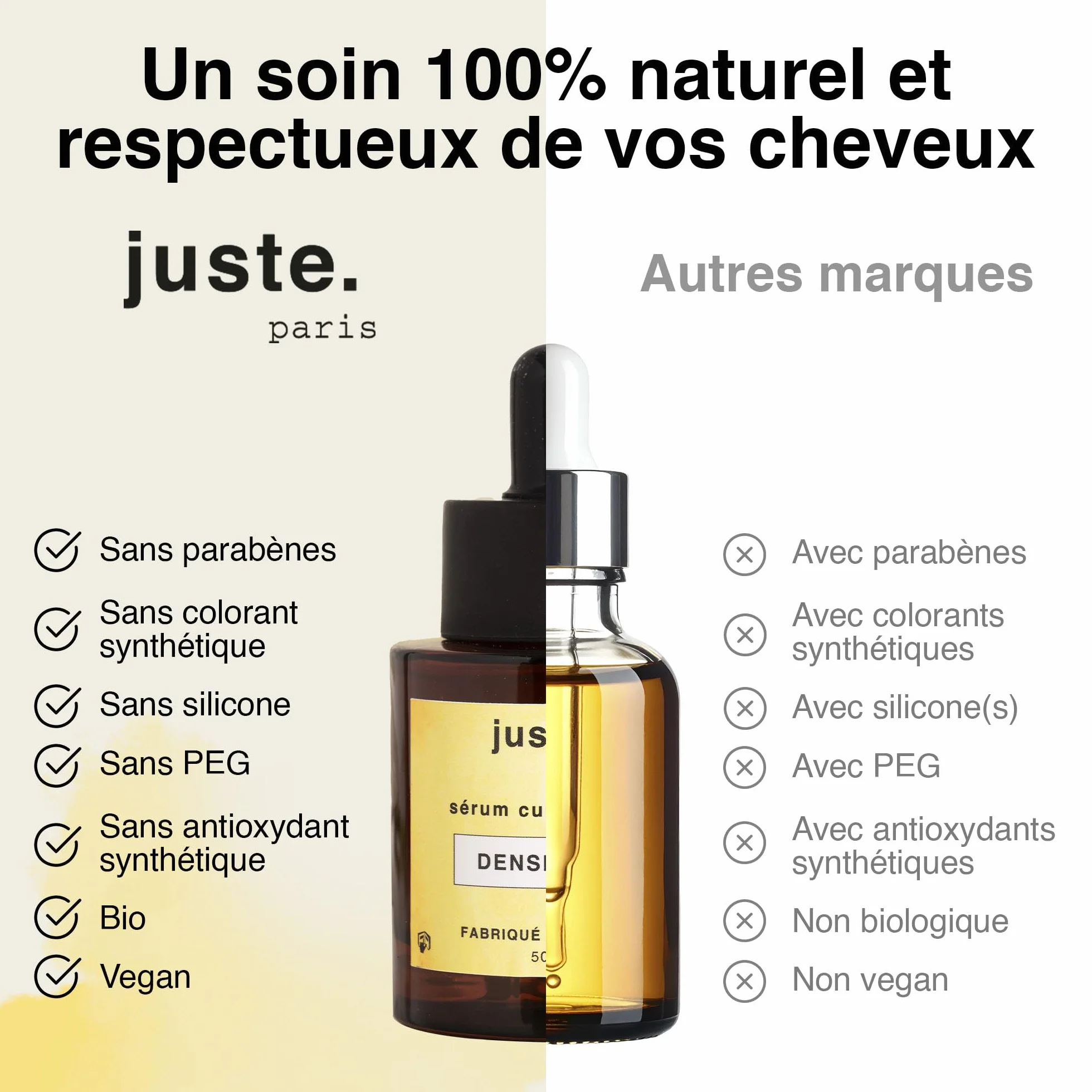 Juste Paris Serum pousse cheveux Bio - Anti chute - Croissance capillaire - Fabriqué en France