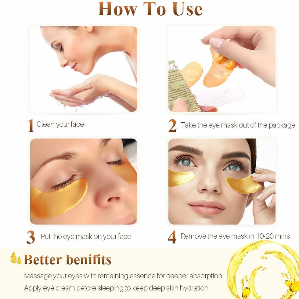 Masque oculaire 24K Gold, patch anti-âge, hydratant au collagène, sous le gel oculaire