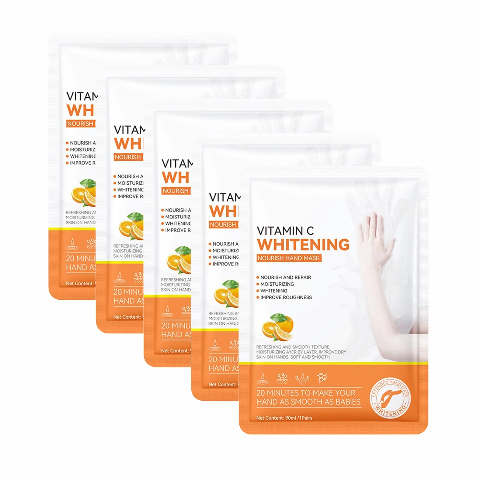 Masques Hydratants et Exfoliants pour les Mains à la Vitamine C, 5PCS