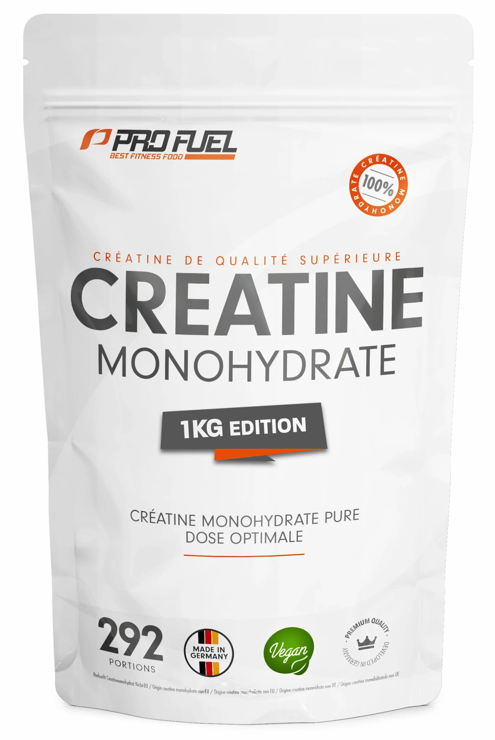 Créatine Monohydrate Poudre 1kg Micronisée Pure - Végétalien, Haut Dosage pour Force