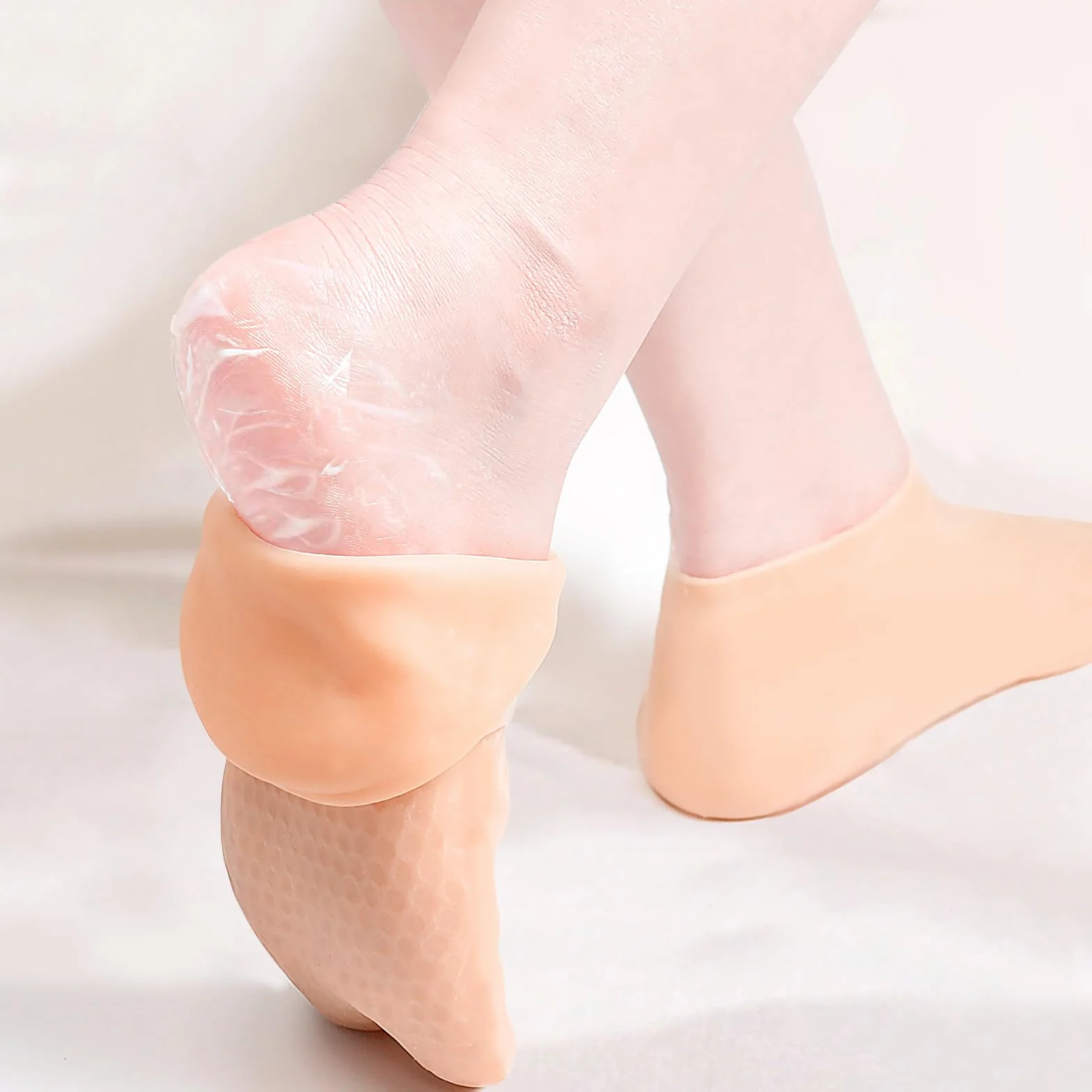 Chaussettes Hydratantes Pieds Secs Antidérapant Silicone Crevassés Peau Rugueuse Spa Beige