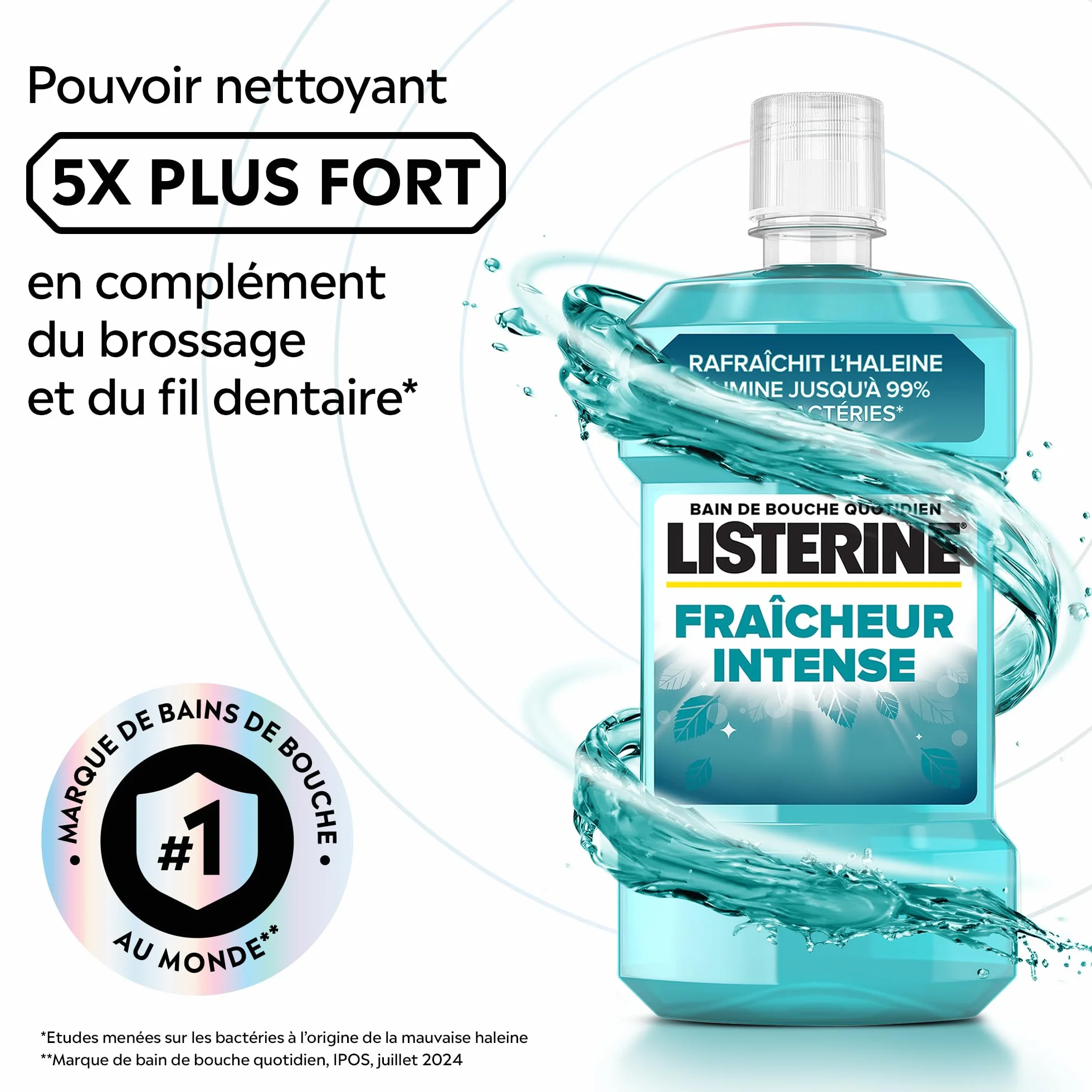 Listerine Bain de Bouche Quotidien Fraîcheur Intense 500 ml – Soin bucco-dentaire anti-plaque