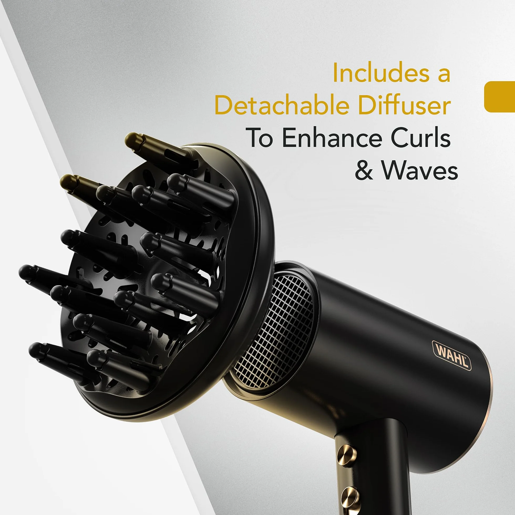 WAHL Ionic Flow Hairdryer, séchage professionnel, sans frisottis, puissant, léger, jet d'air froid, concentration de chaleur, diffuseur, vitesse rapide, coiffage, compact, voyage
