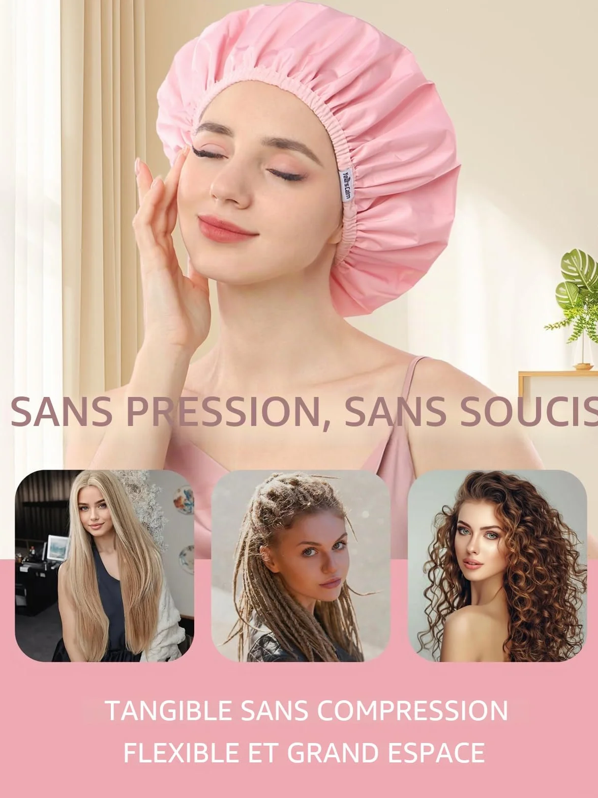 Bonnet de douche réutilisable imperméable double couche, protège les cheveux, motif et uni, pour douche spa cuisine