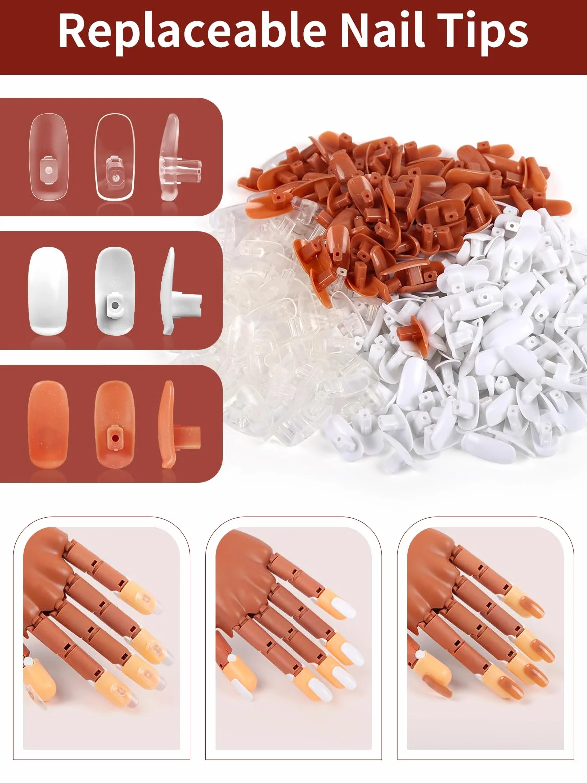 Main d'Entrainement Manucure: Flexible Fausse Main pour Ongle avec 300 Pièces Faux Ongles - Durable Main Entrainement Ongles pour Débutants Salon Maison