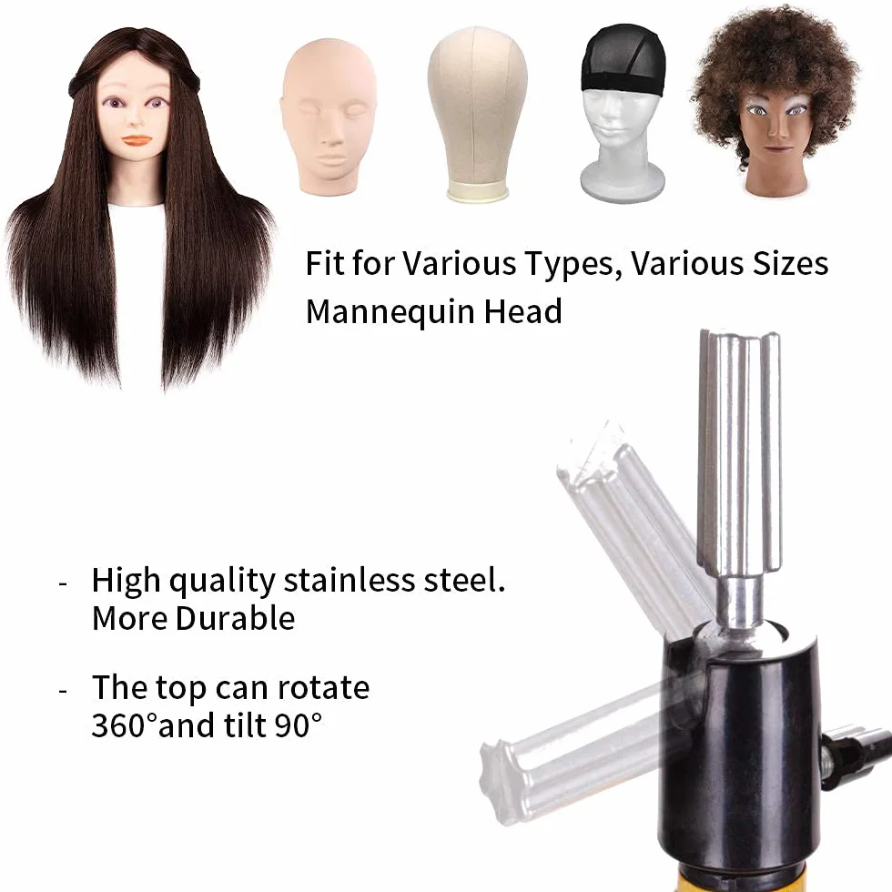 Trépied réglable en acier inoxydable pour perruque de 140 cm avec plateau à outils (tête de mannequin non incluse)