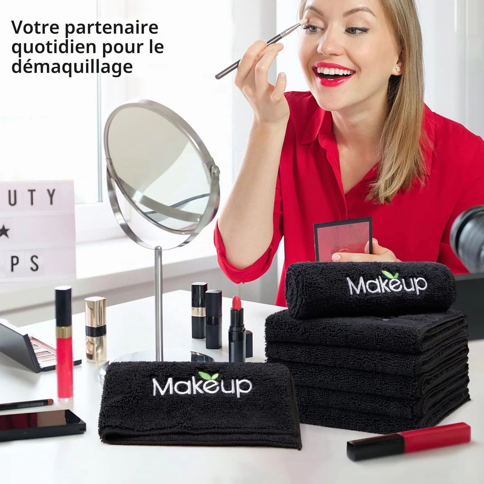 Lot de 6 chiffons démaquillants en microfibre 33 x 33 cm Noir serviettes visage nettoyage