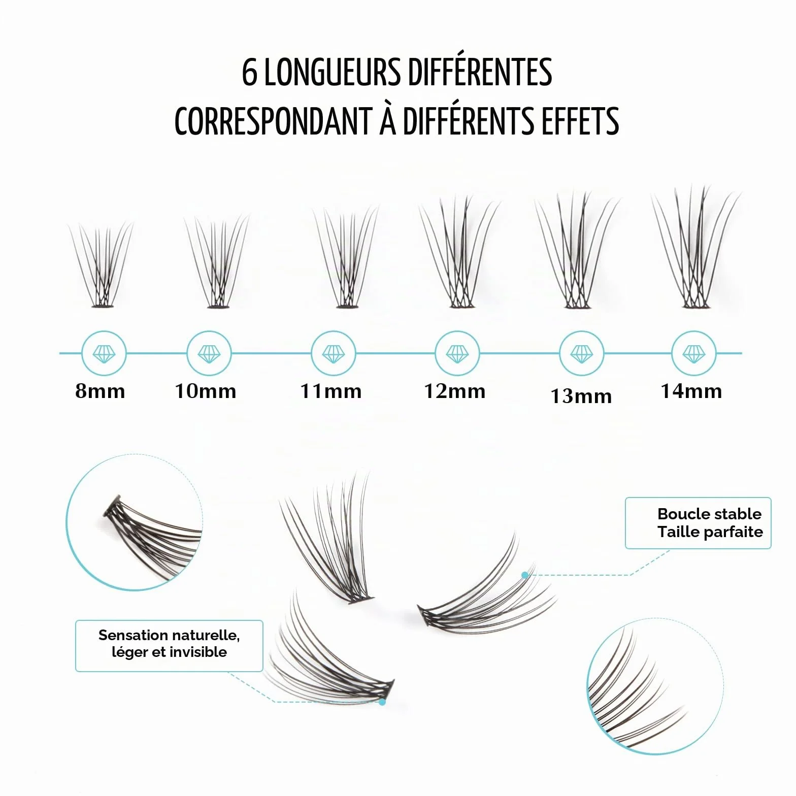 Lot de 120 faux cils individuels naturels 0,07D 8-14 mm pour extensions de cils
