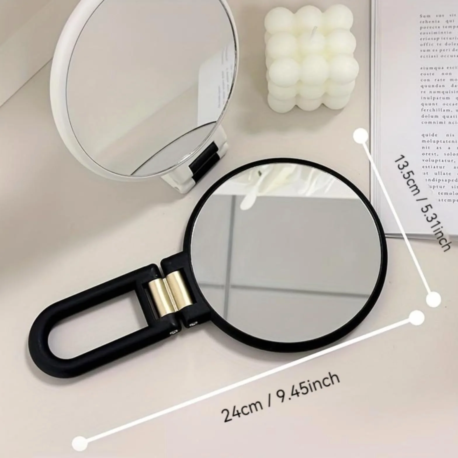 Miroir Grossissant de Maquillage x50, Double Face Portable Mural avec Poignée Réglable 360°