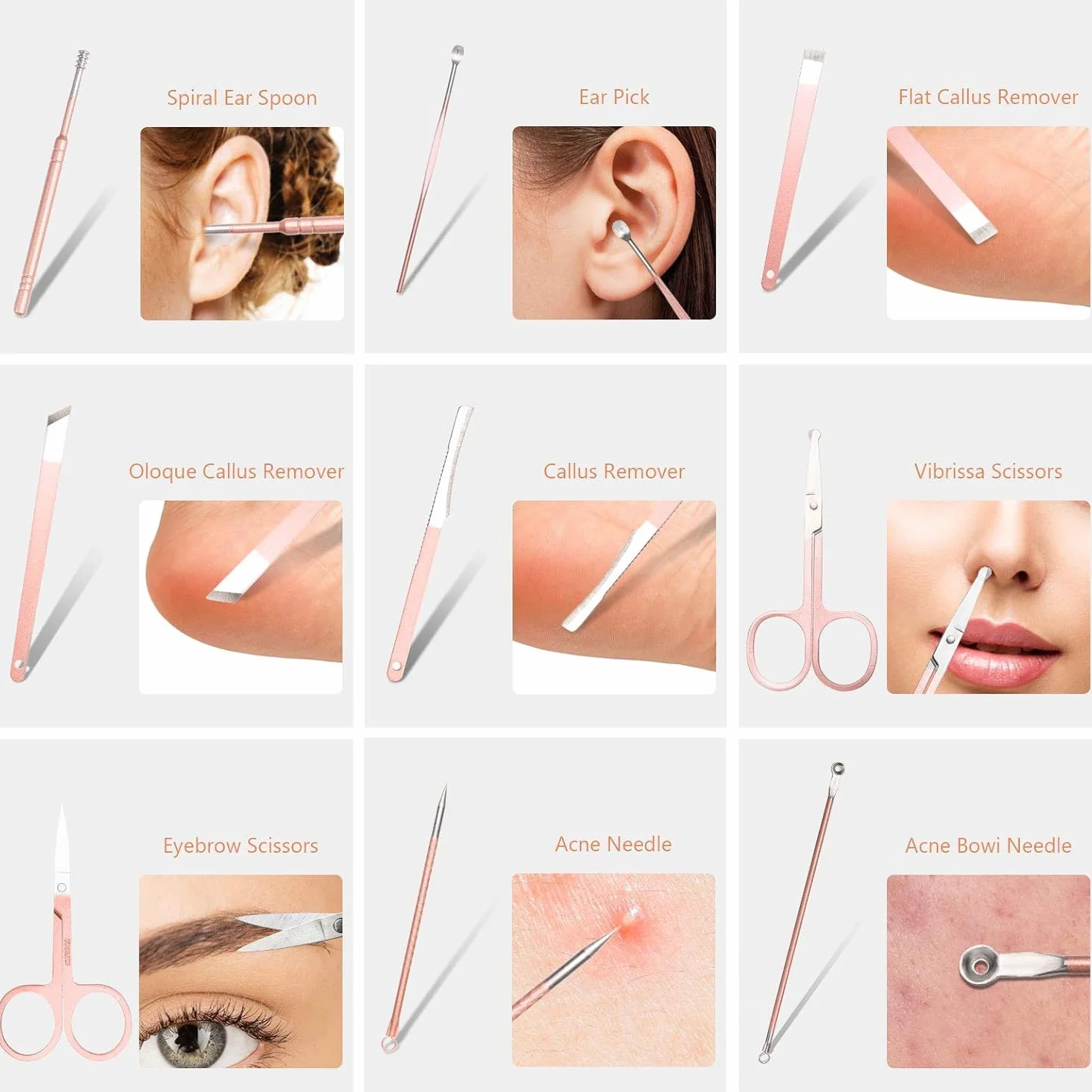Kit Manucure Pédicure Professionnel 18 Pièces, Coupe-Ongles en Acier Inoxydable avec Boîte de Voyage (Or Rose)