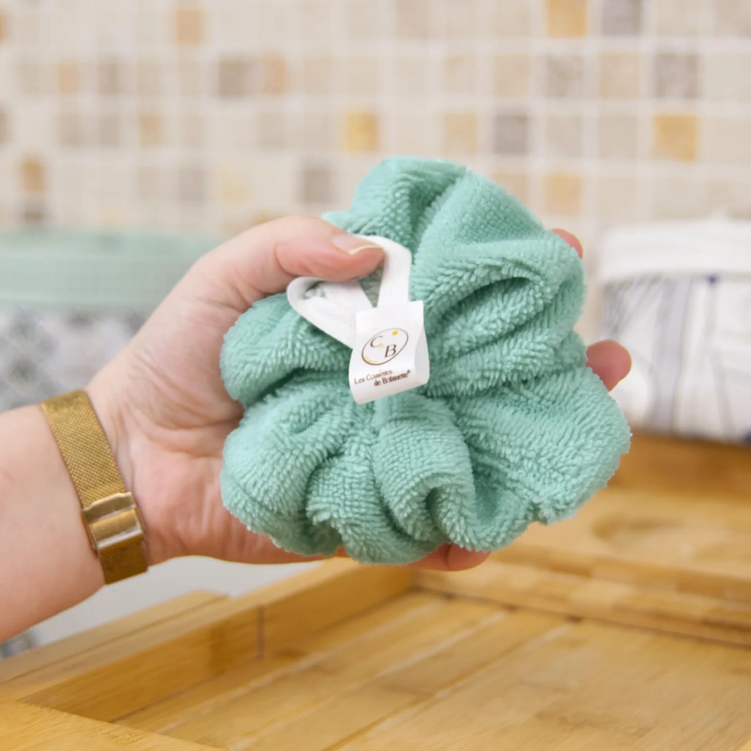 Lot de 2 fleurs de douche éponge de bain bambou extra douce (Blanc Vert Menthe)