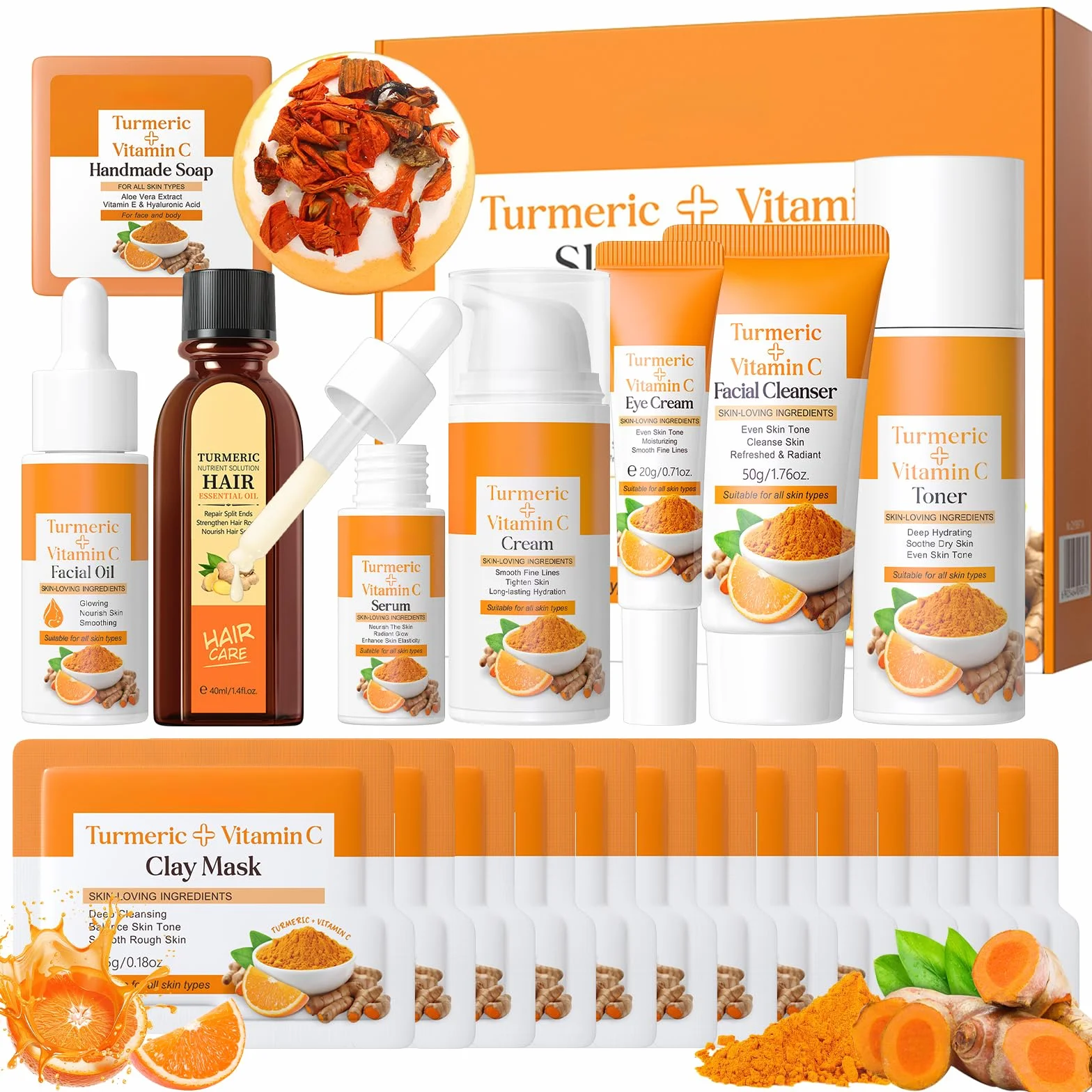 Curcuma & Vitamine C Skincare Set 21 Pièces Coffret Soin Femme