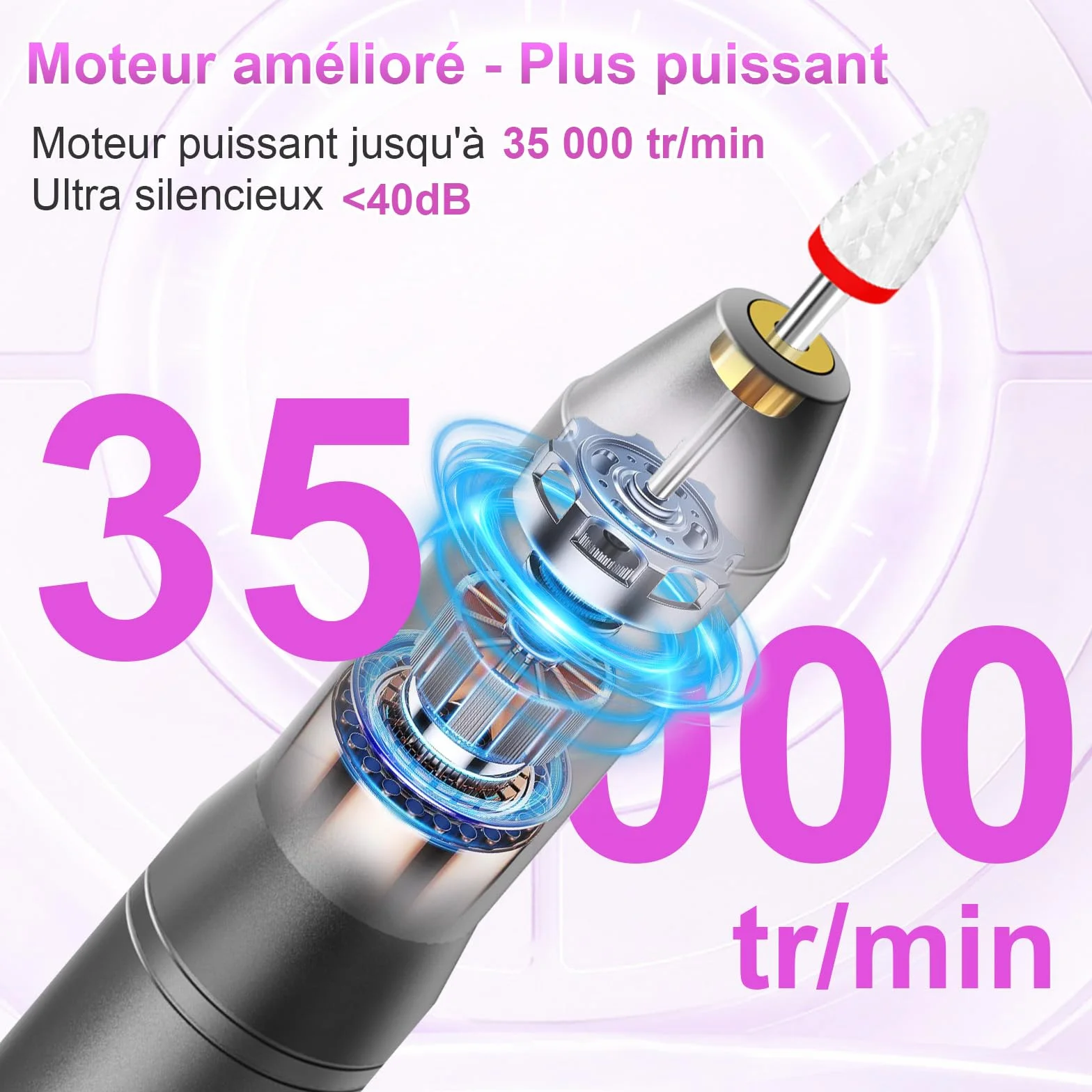 POFIBO Ponceuse pour Ongles Professionnel - 12 en 1 Lime a Ongle Electrique 35000RPM avec LCD écran Numérique, sans fil, 5 vitesses réglables - Kit de Manucure Pédicure Rechargeable Vitesse