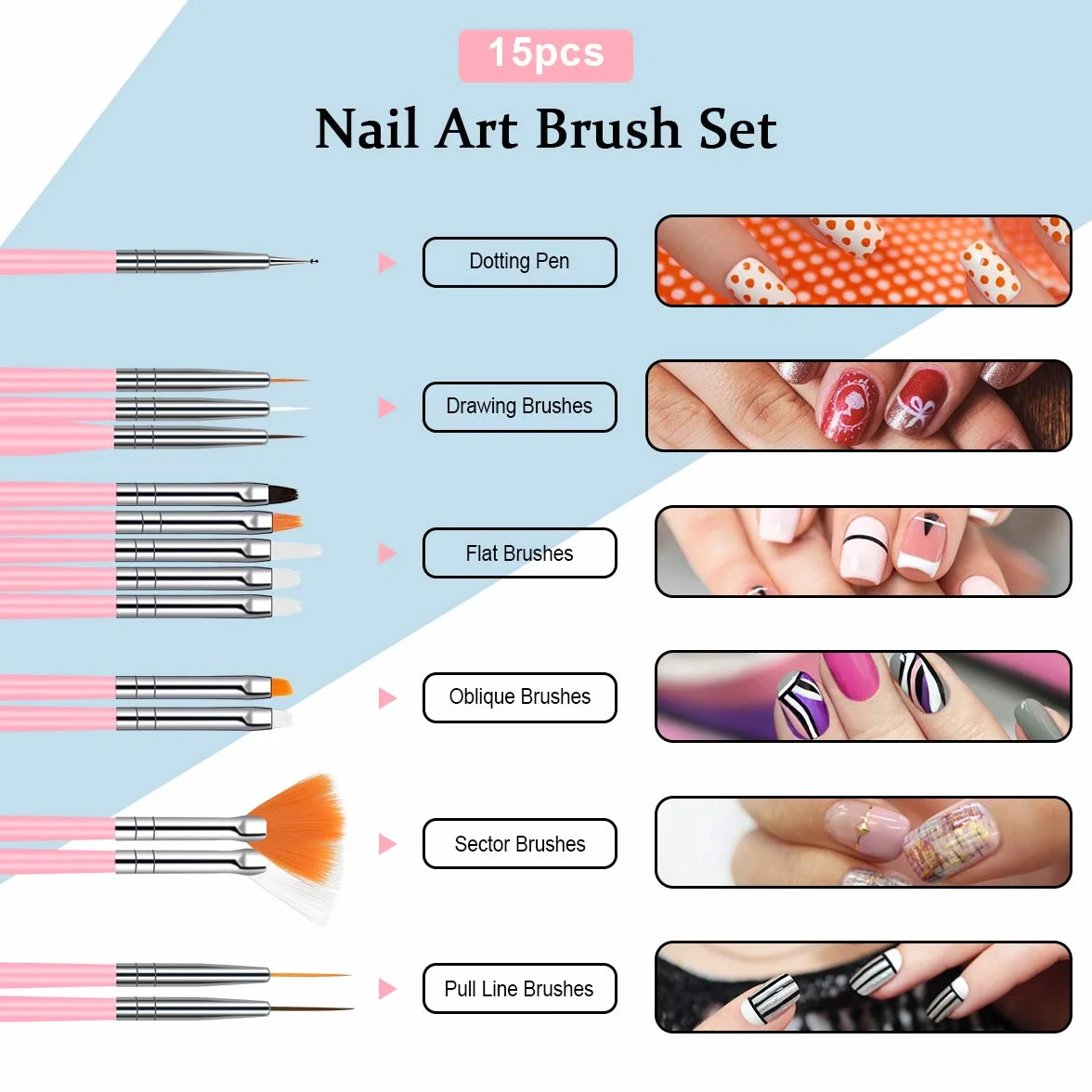 Ensemble de Pinceaux à Ongles Nail Art, 20 Pièces Pinceau pour Gel UV et Acrylique