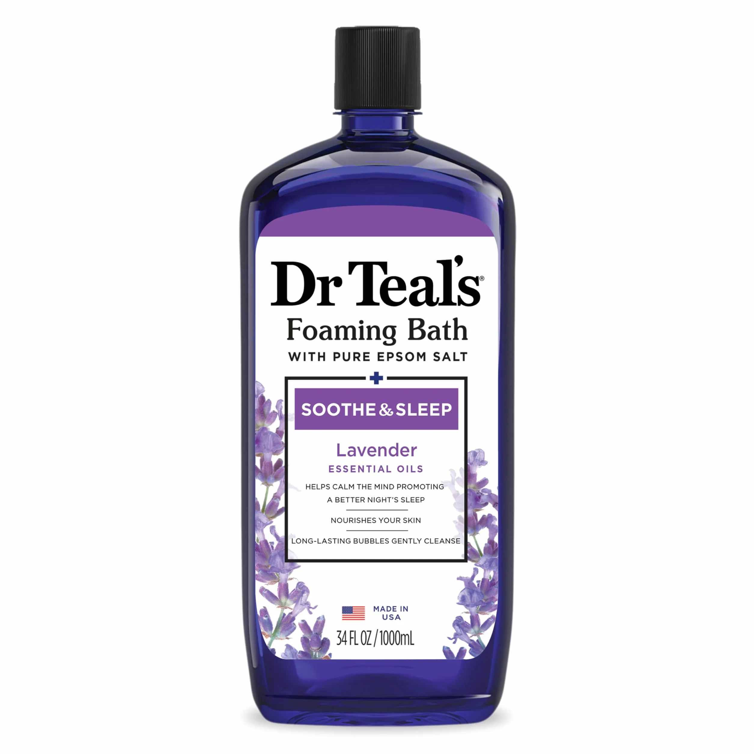 Dr Teal's - Bain moussant au sel d'Epsom pur et lavande - pour l’apaisement et le sommeil - 1 litre