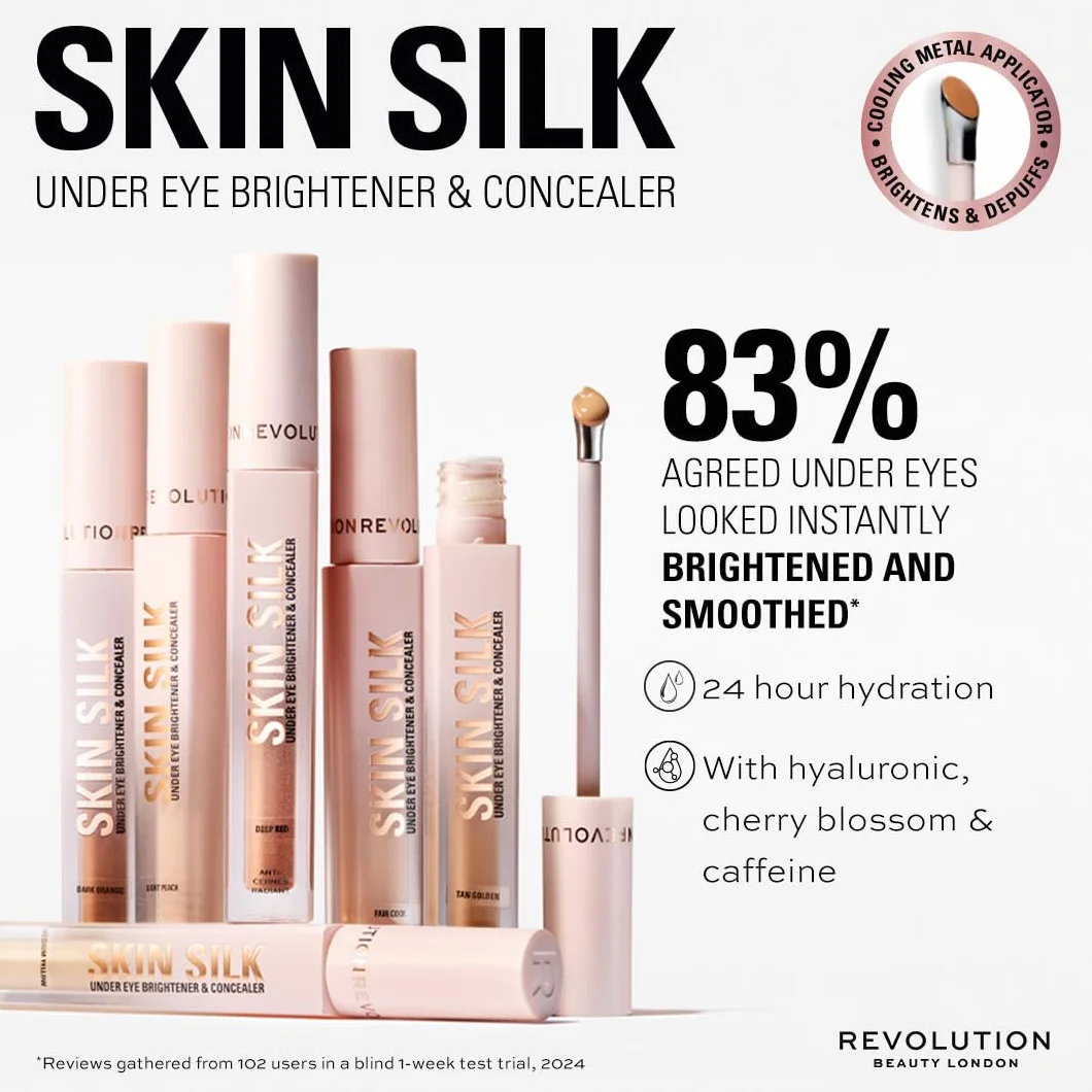 Revolution Skin Silk Radiant Serum Illuminateur contour des yeux Hydrate lisse acide hyaluronique squalane Vegan Cruelty-Free Fair Cool 4 ml