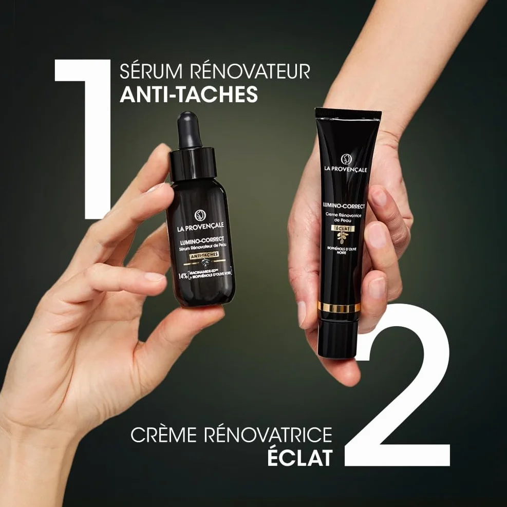 La Provençale Lumino-Correct Sérum Rénovateur de Peau Anti-taches Éclat Biophénols d'Olive noire Niacinamide 30 ml