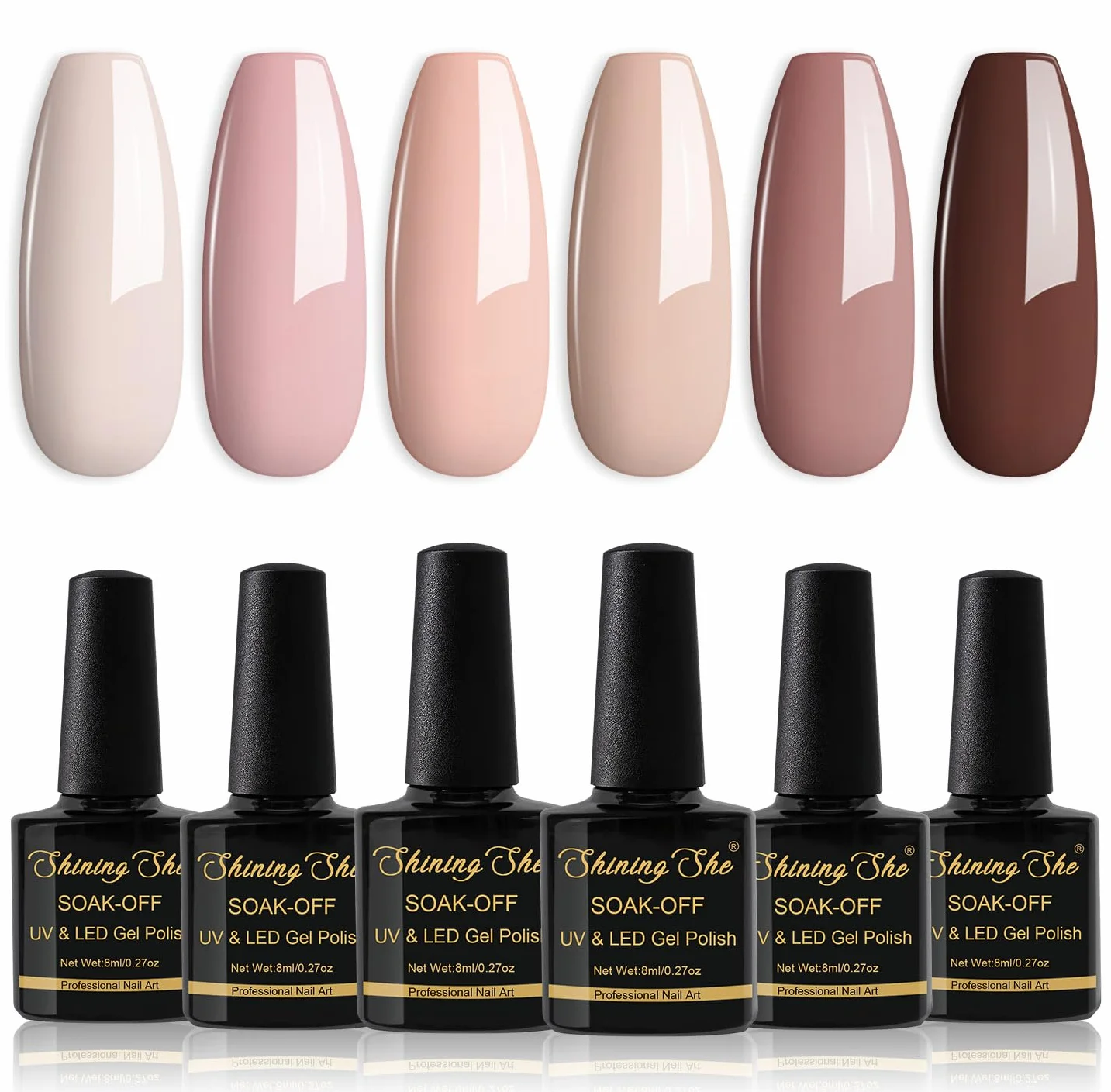 Shining She Vernis Semi Permanent Rose 6 Couleurs Beige Rose Nude Marron Gel UV Soak Off 8ml