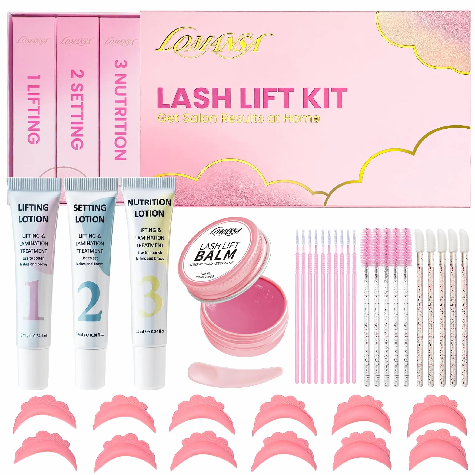 Kit Rehaussement de Cils, Lash Lift Kit, Kit de Lamination des Sourcils, Application Facile les yeux Ouverts, Nouveaux Pads pour Rehaussement de cils à Faire Soi-même(Baume)