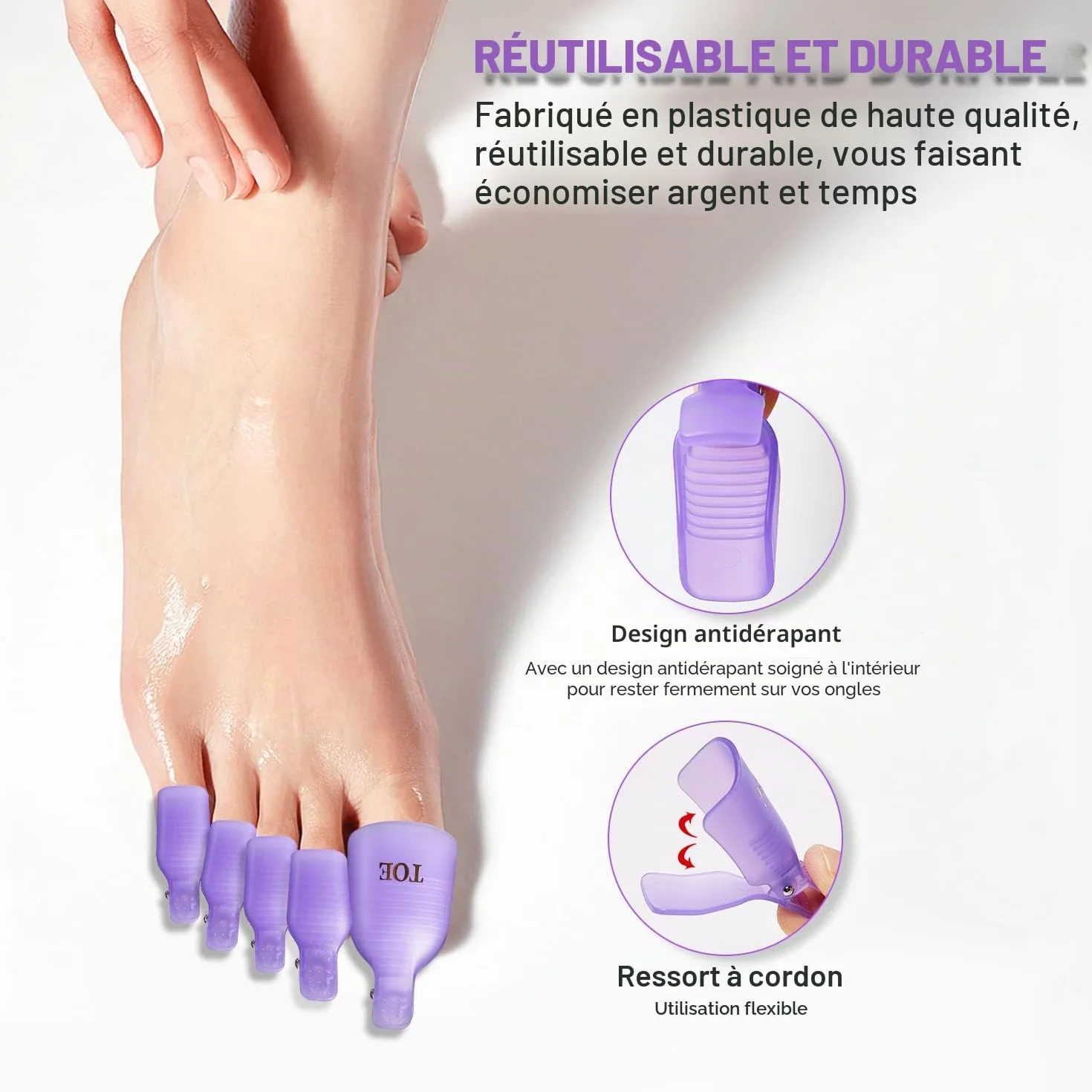 Makartt Clips à ongles pour enlever le vernis gel, poussoir métal double extrémité, 20 clips réutilisables, violet