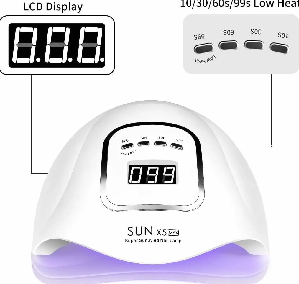 Lampe à ongles à LED UV 150W, lampe de vernis à gel pour sèche-ongles professionnel avec 4 réglages de minuterie à capteur automatique, écran LCD