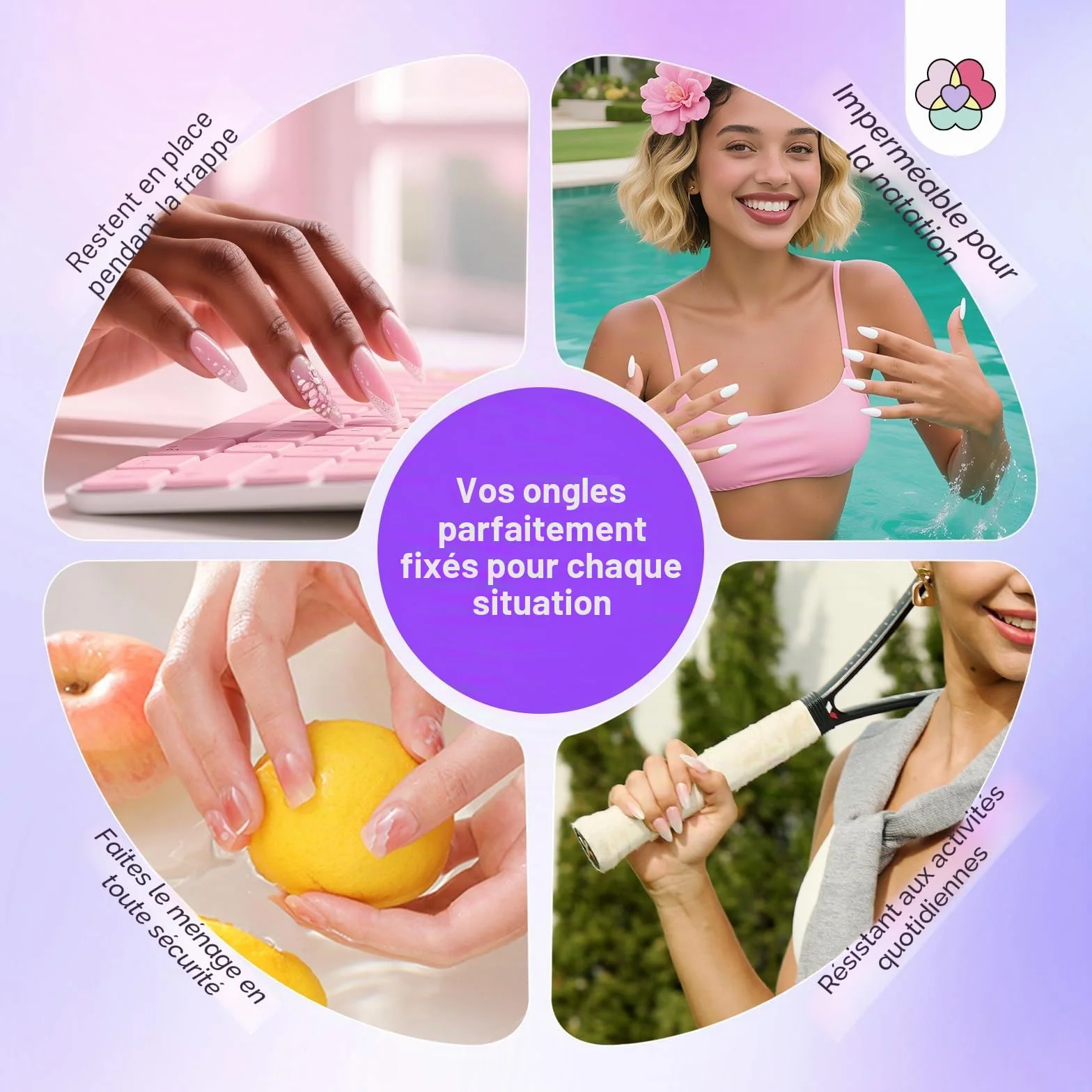 SAVILAND Mini-Adhésifs Végétaux Faux Ongles 600 Pads Hypoallergéniques Ultra Fins Respirants Longue Tenue Press-On Nails Nail Art
