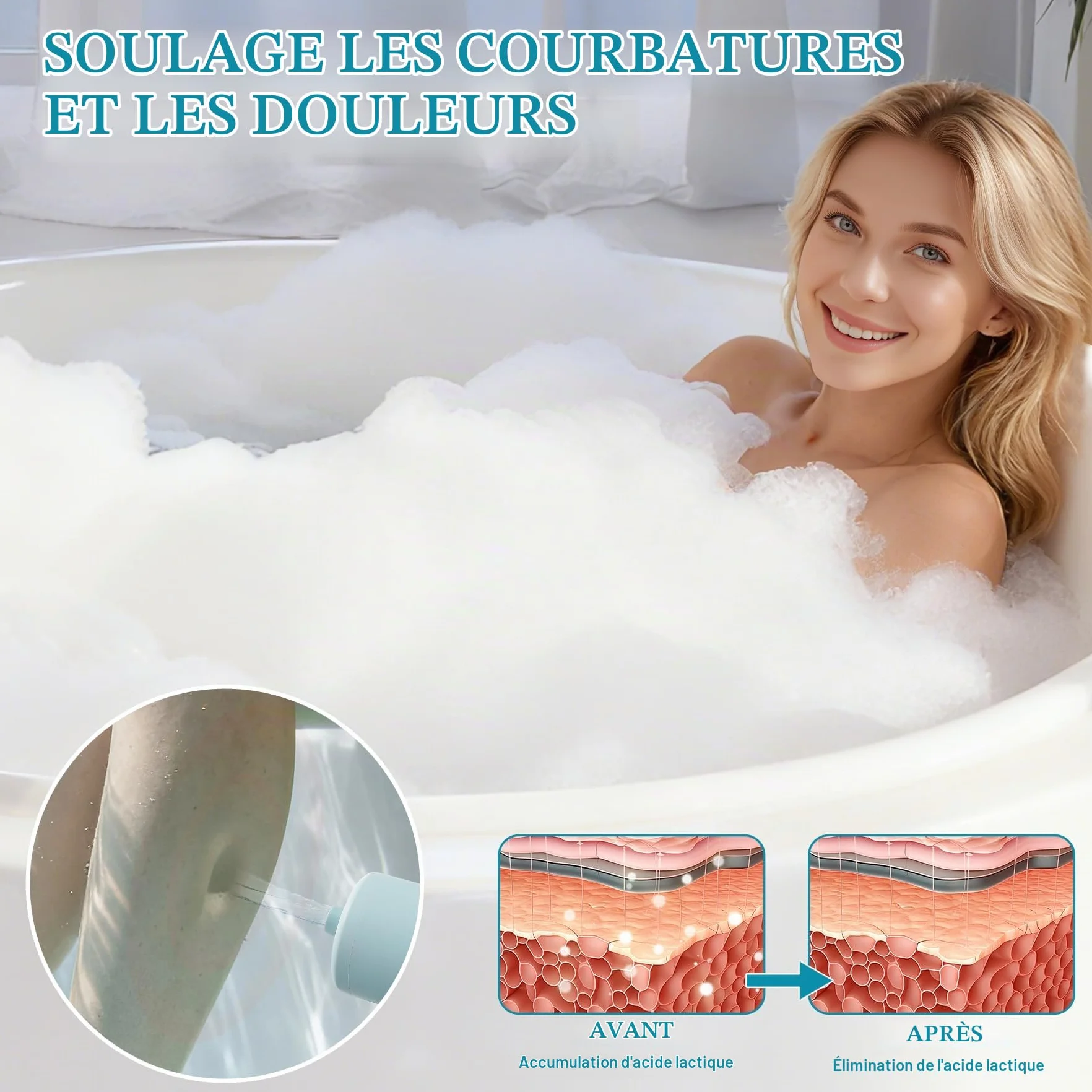 Jet de Bain Spa, Offre une Intensité de Massage de 65 kPa, Accessoire de Baignoire Portable sans Fil à Vitesse Réglable, Jets Massants pour SPA à Domicile, Relaxant (Bleu)