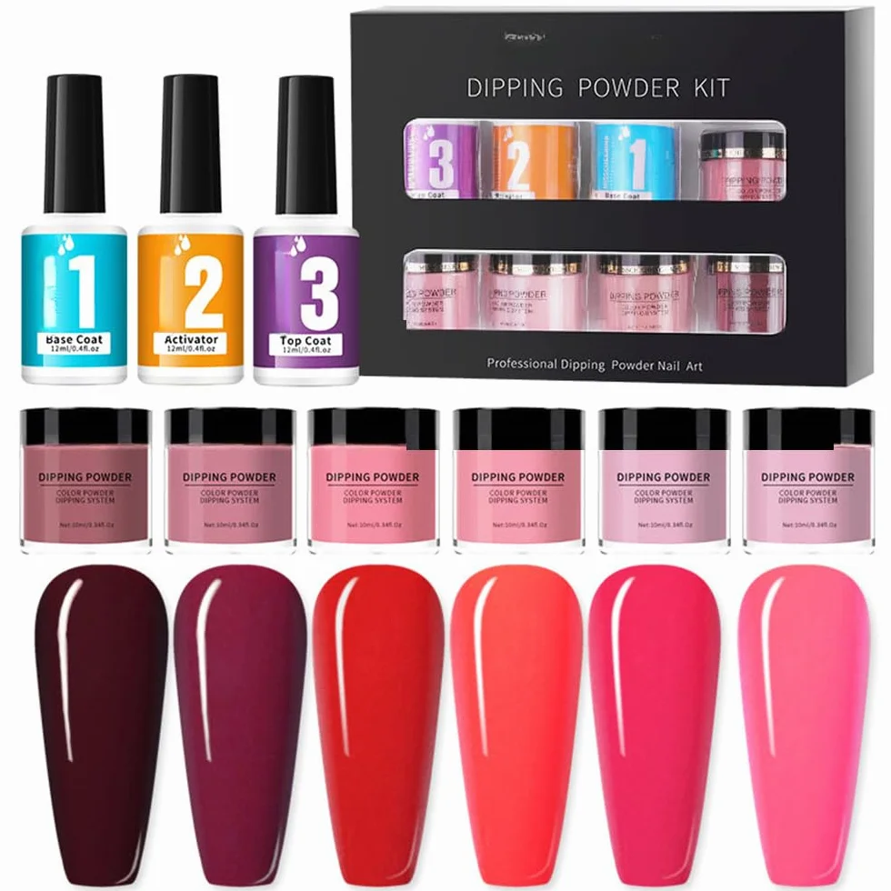 Kit de poudre pour ongles trempés avec base top coat et activateur Set d'art nail pailleté extension français