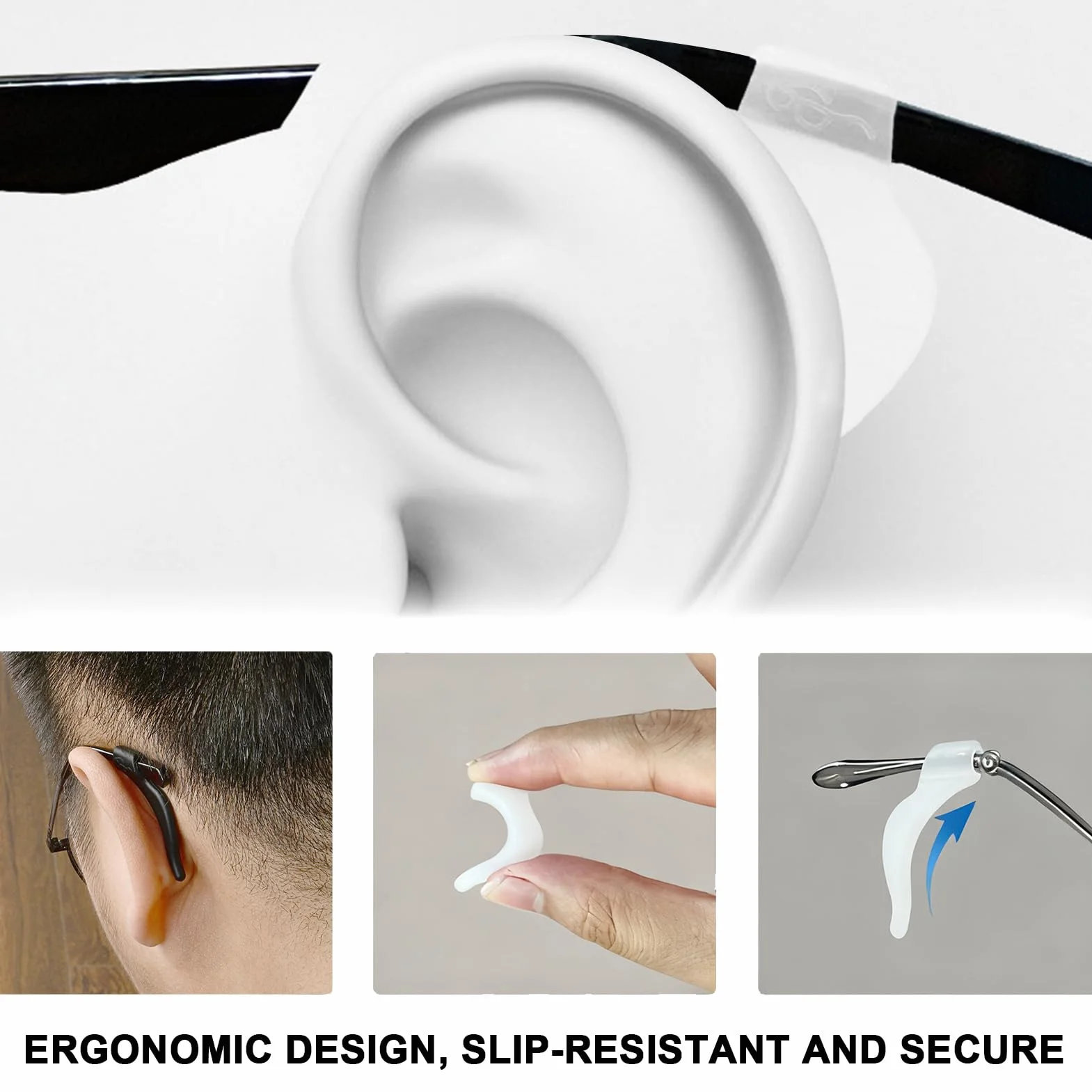 Crochets D'oreille Lunettes Anti-dérapant en Silicone, Embouts De Branches, Pour Lunettes De Soleil, Noir+Blanc