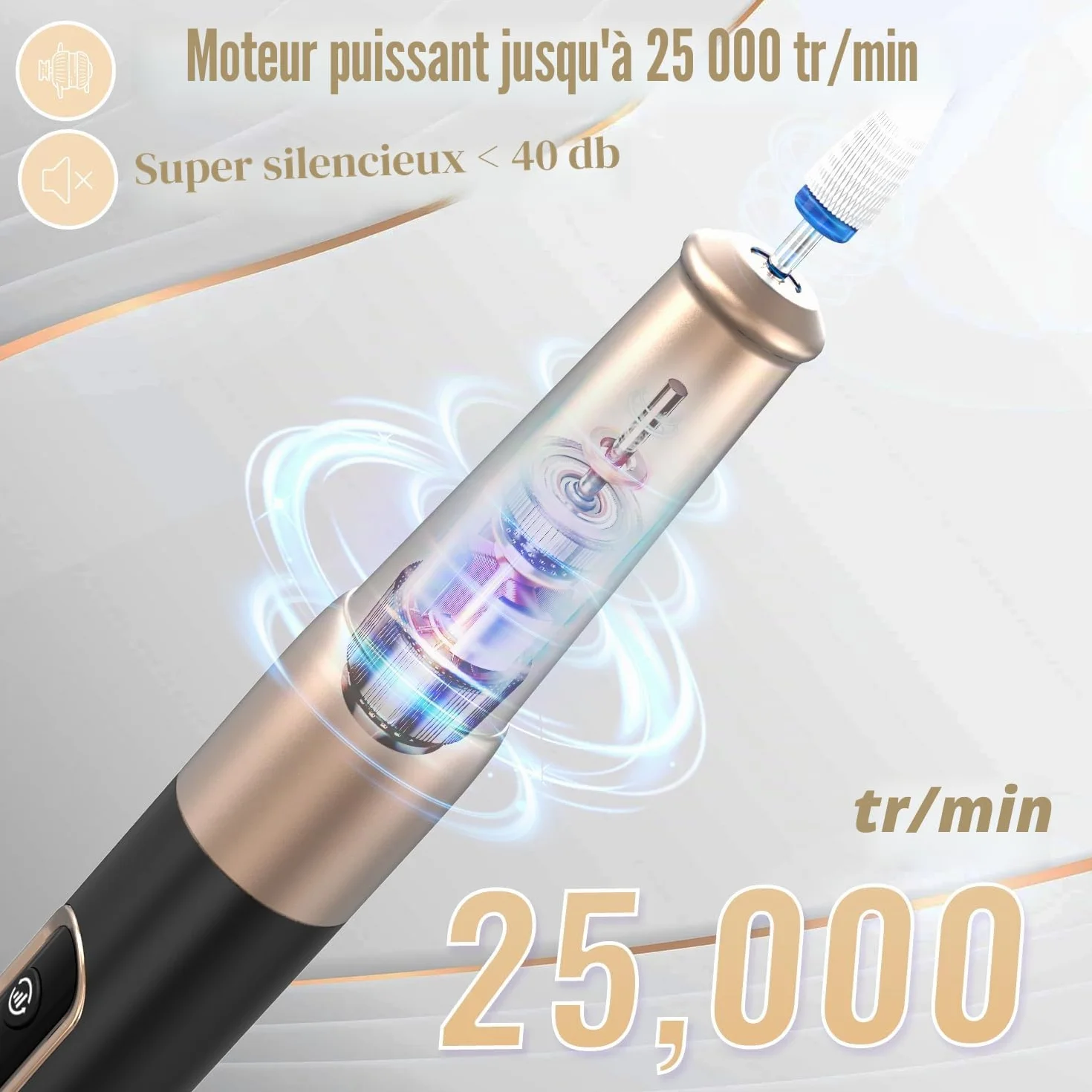 Ponceuse pour Ongles Sans Fil, 12 en 1 Lime a Ongle Electrique Professionnelle 25000 RPM Kit de Manucure Pédicure avec USB Rechargeable, Ponceuse à Ongles pour Gel Acrylique Ongle Noir