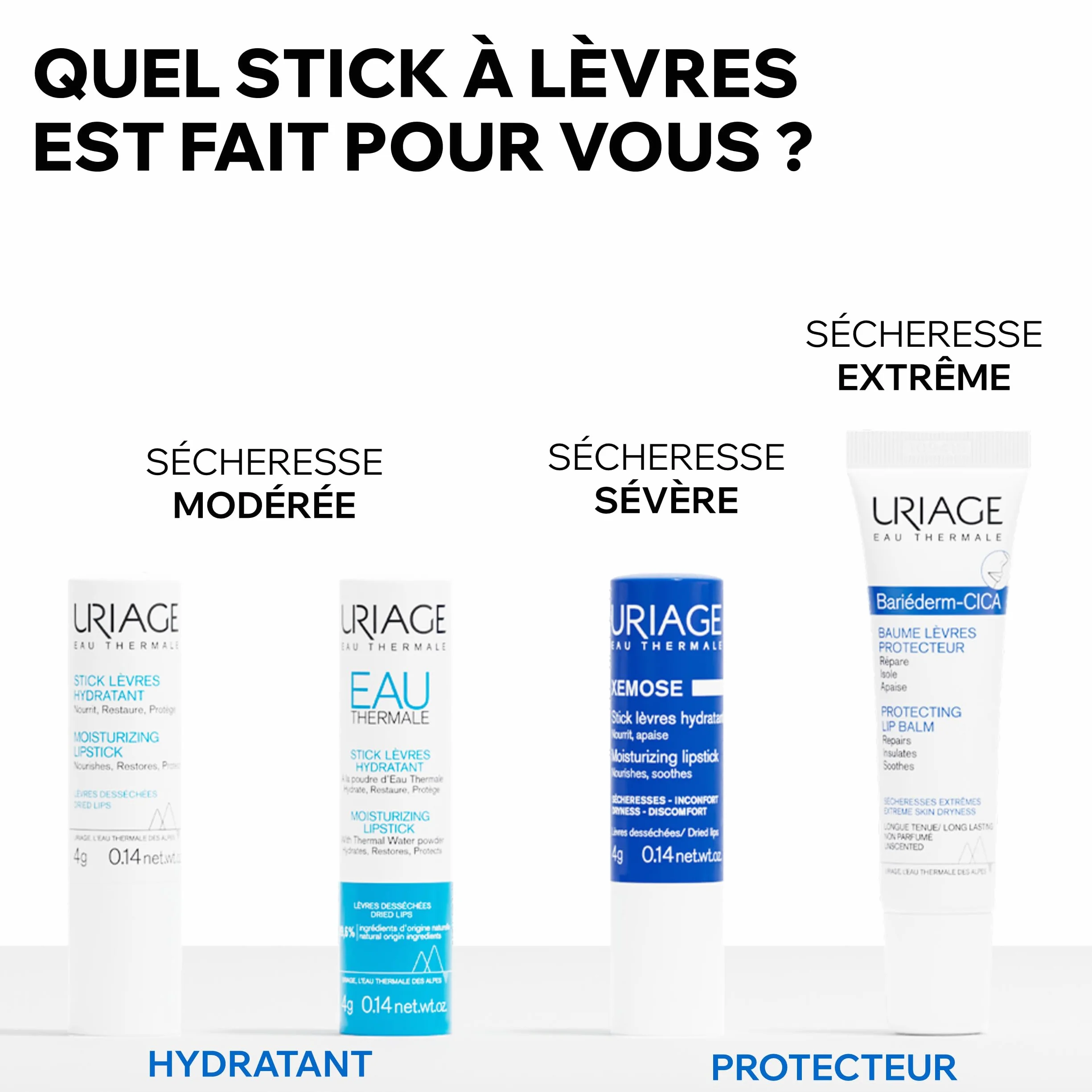 Uriage Xemose Baume à Lèvres Acide Hyaluronique Beurre de Karité Vitamine C Baume Apaisant Lèvres très Sèches Hydratation Intense 4g