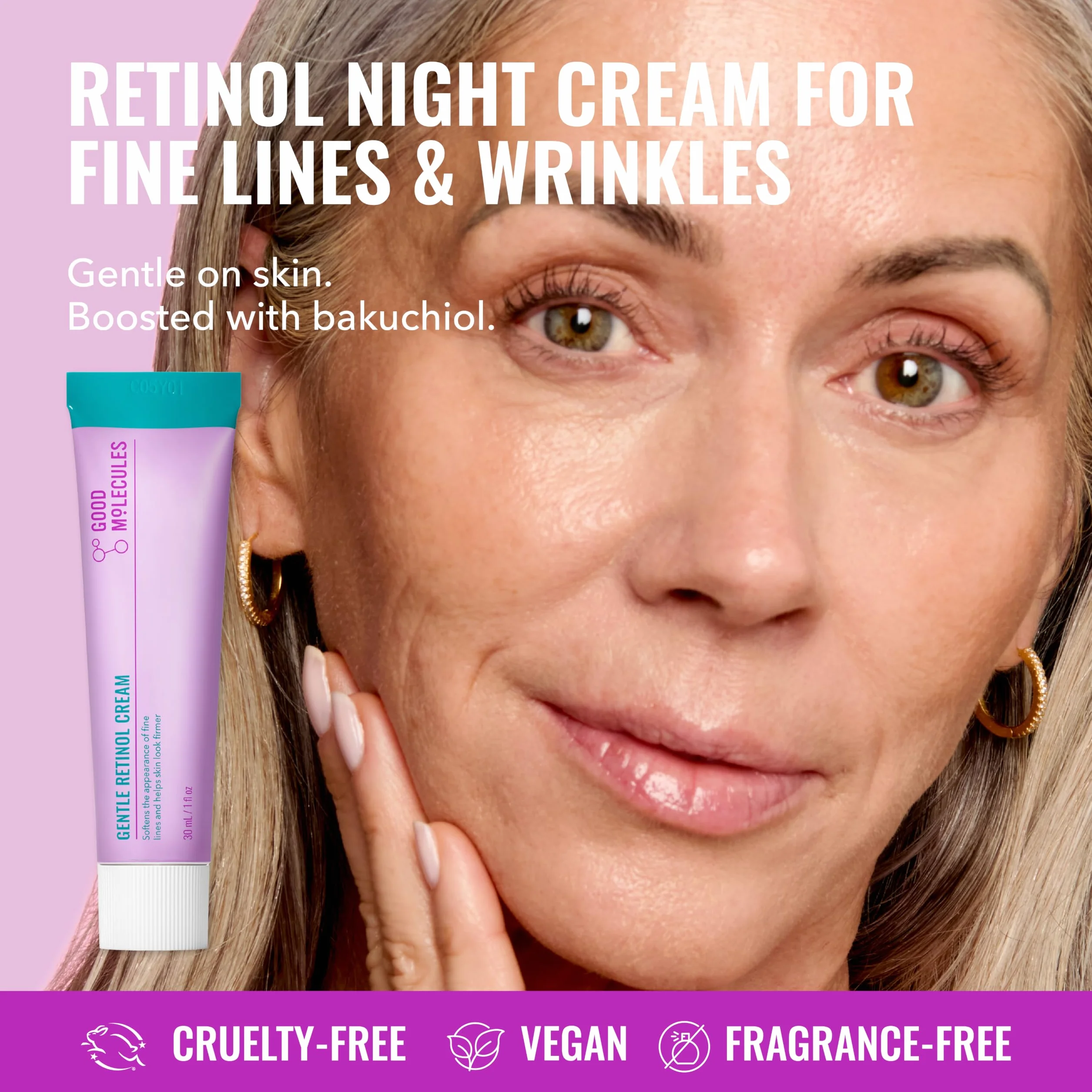 Good Molecules Crème douce au rétinol - Crème de nuit au rétinol pour la production de collagène, recette raffermissante au bakuchiol, soin anti-âge pour le visage