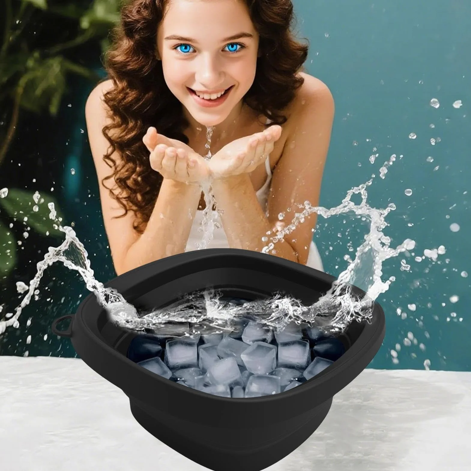 Bol de Glace Pour Visage, Soin Visage Glacé pour Plongeon Froid, Bassin Réutilisable avec Plateau Intégré Pliable, Outil Spa Portable