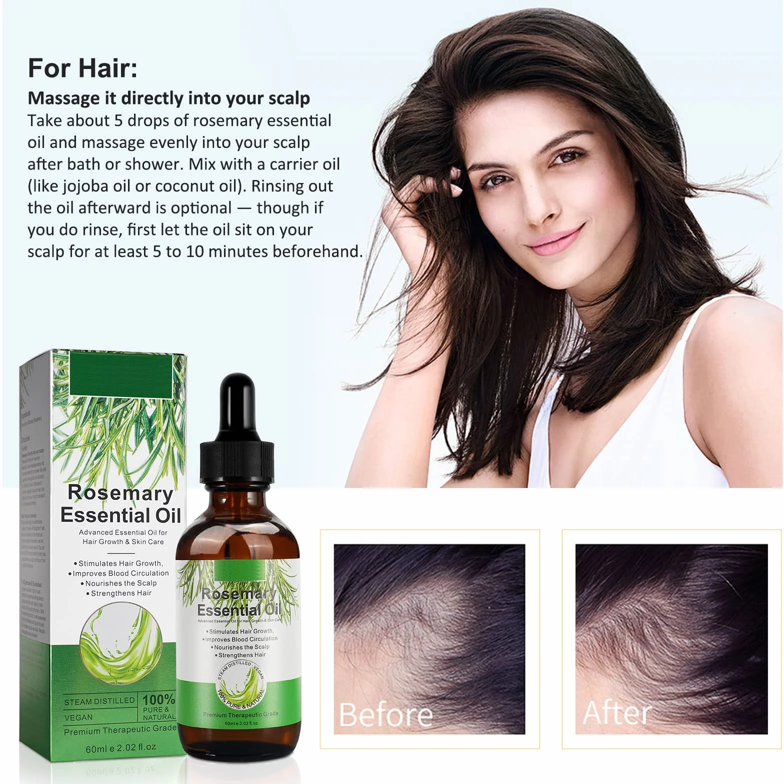 Huile Essentielle de Romarin 100% Pure pour Croissance des Cheveux et Soins de la Peau 60ml (Pack de 2)