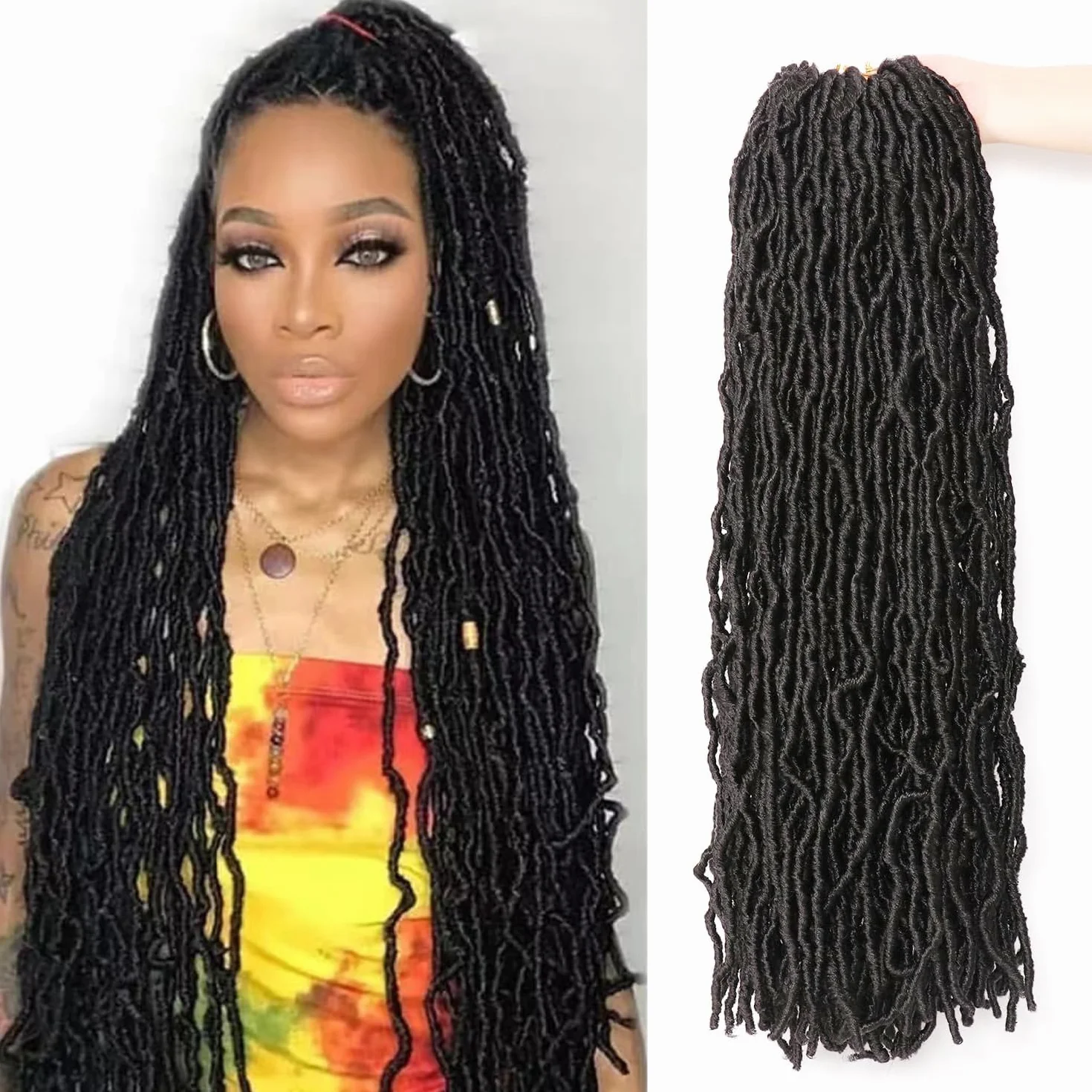 8 Packs Faux Locks Crochet Braids Meches Soft Locs Meches Pour Tresses Africaine Faux Locs Crochet Hair Meches Bouclees Pour Tresses (#1B, 60.9 CM(Lot de 8))