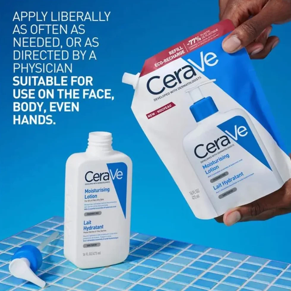 CeraVe Lait Hydratant Corps et Visage Peau Sèche 24H Hydratation Acide Hyaluronique 3 Céramides Sans Parfum