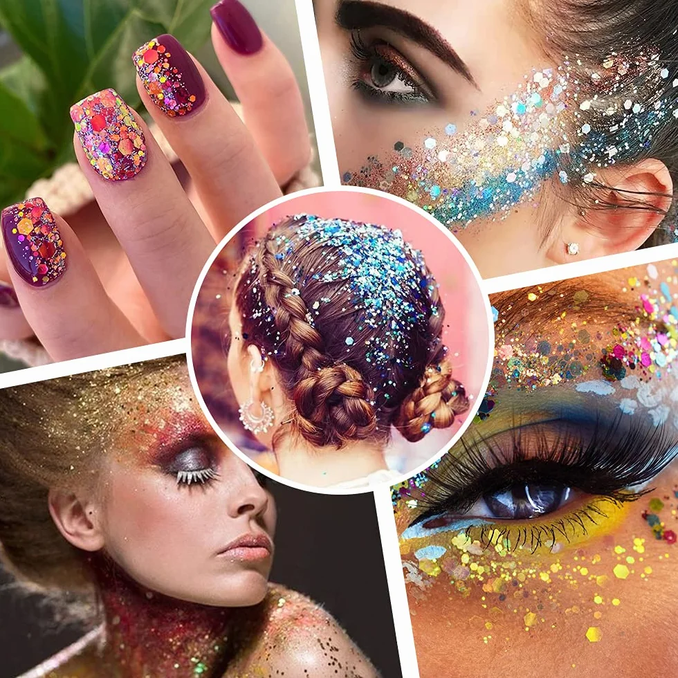 Paillettes irisées cosmétiques 36 couleurs mélange grossières et fines visage corps yeux ongles