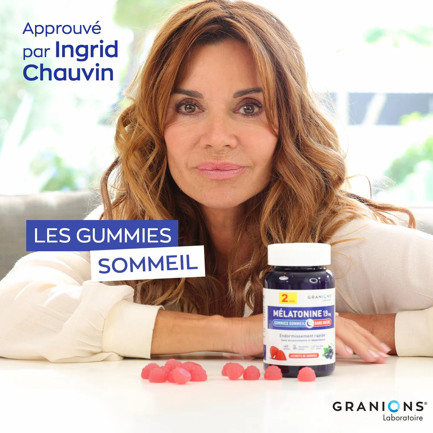 GRANIONS Gummies Sommeil Melatonine 1,9 mg Complément Alimentaire Adulte Vegan Sans Sucres 60 Gummies