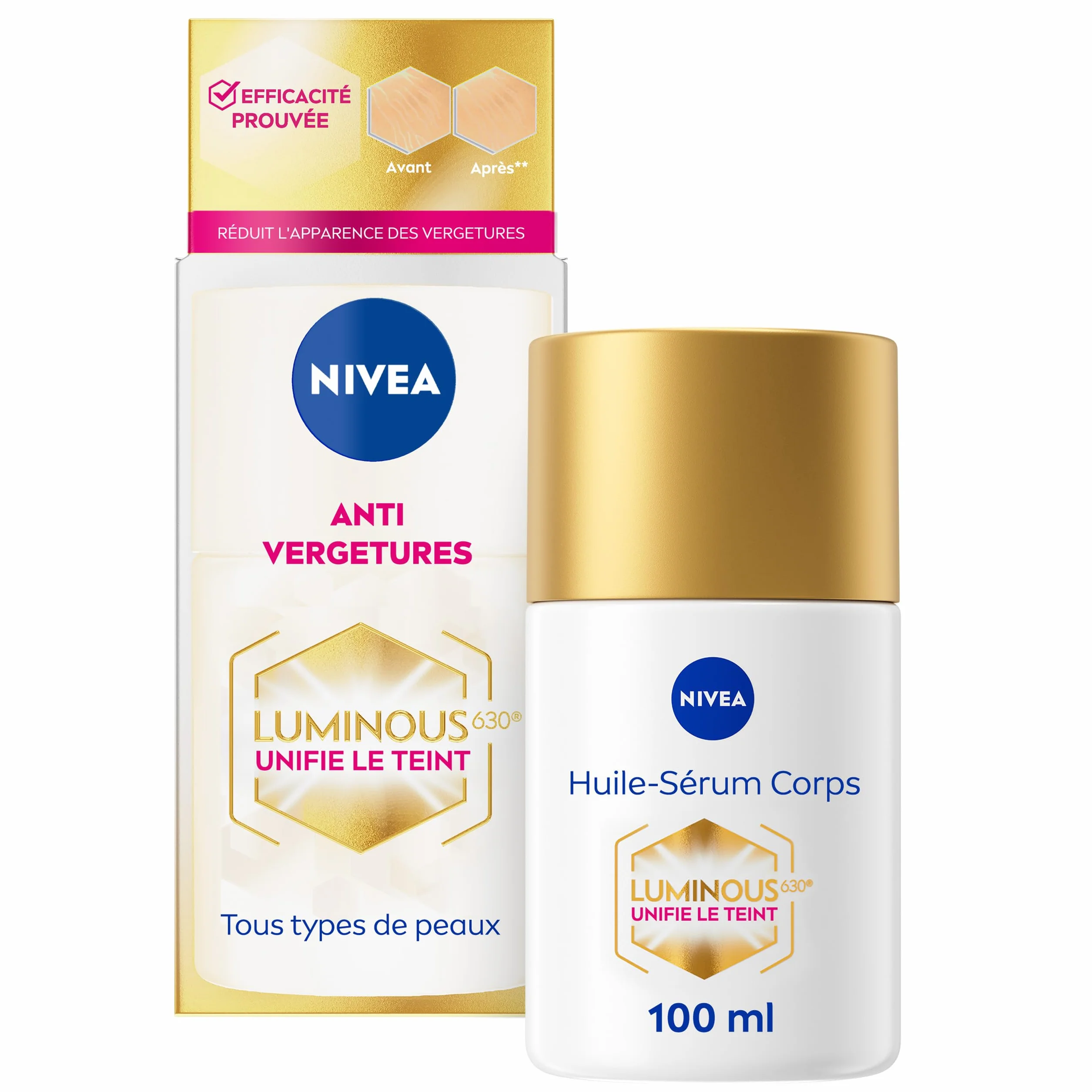 NIVEA Luminous630® Huile-Sérum Corps Anti Vergetures 100 ml soin anti tache hydratation 48h