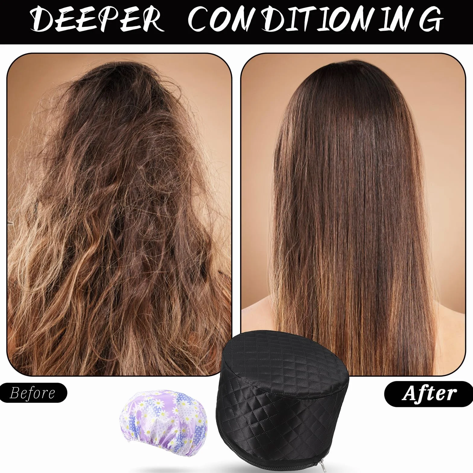Casque Chauffant Cheveux Vapeur Soin - casque vapeur cheveux Afro Bouclés Bonnet Masque Capillaire Salon Hair Cap Spa Maison Proteine Coloration Sèche Cheveux Pro Électrique (noir)