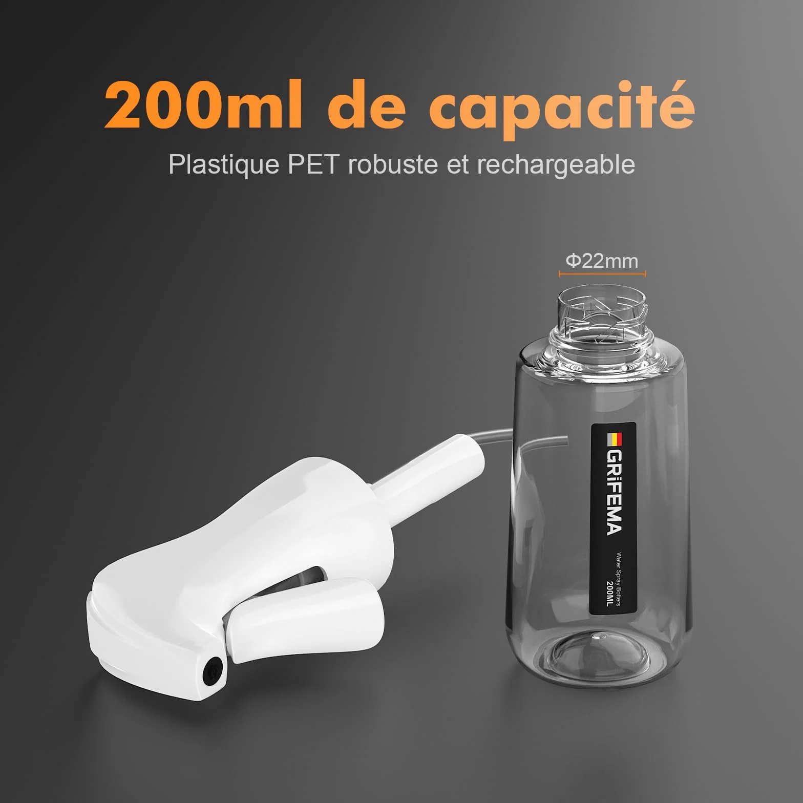 GRIFEMA Pulvérisateur d’Eau 200 ml Blanc – Spray Réutilisable à Brume Fine GE2003W-200