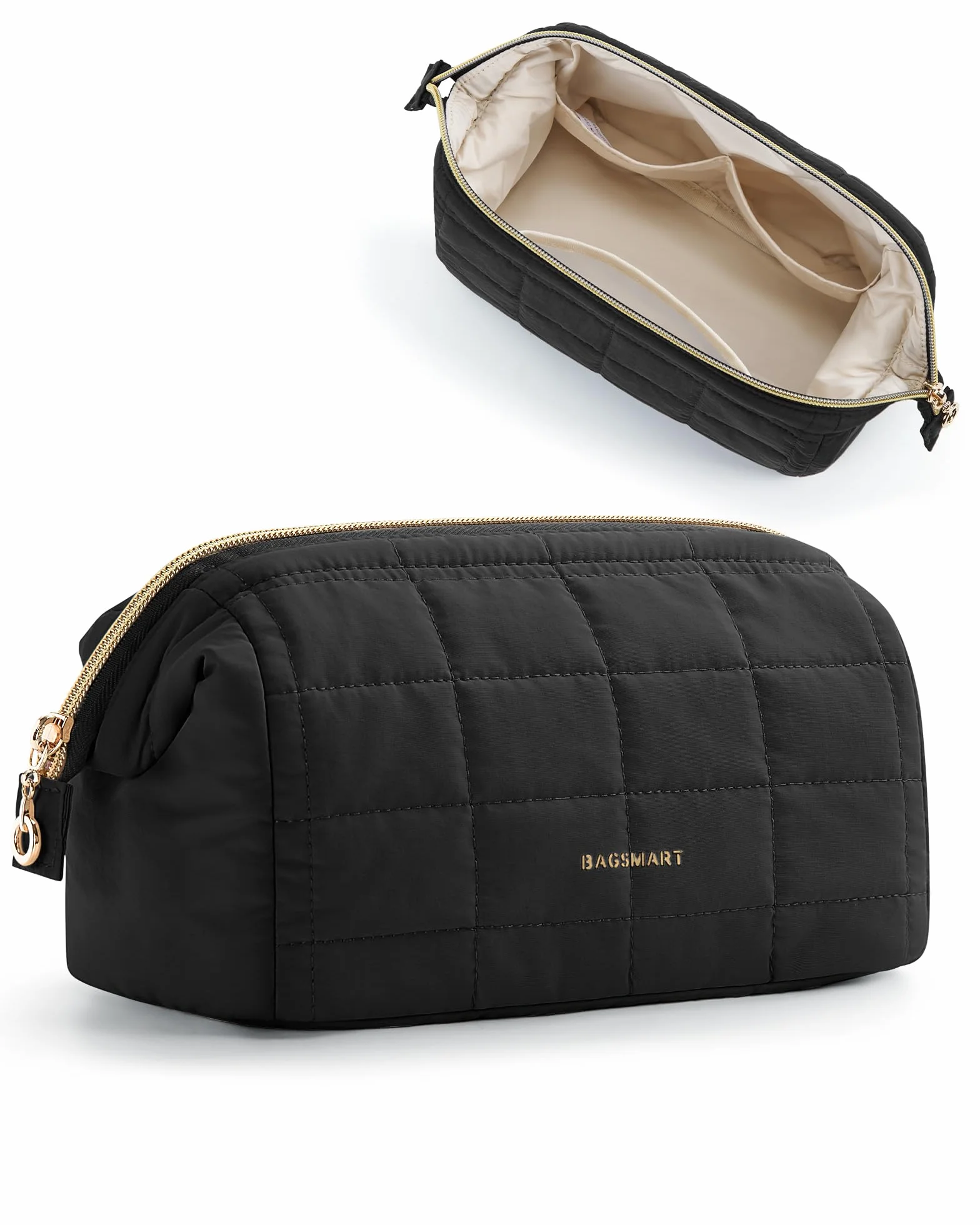 BAGSMART Trousse de Maquillage de Voyage rembourrée à Ouverture Large Noir