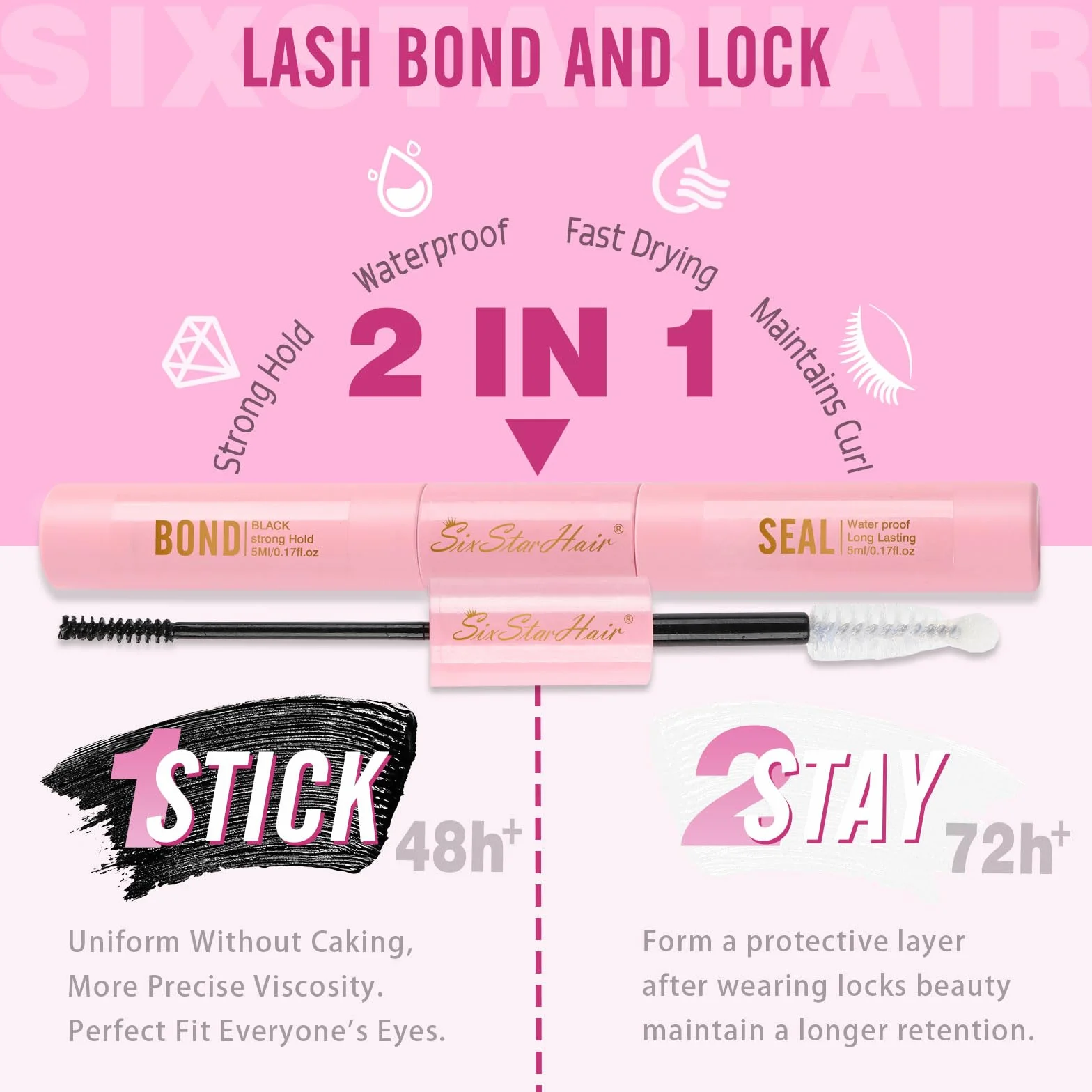 Sixstarhair Colle Faux Cils Lash Bond et Seal 48-72 Hours Strong Hold Eyelash Glue 2 en 1 Adhésive Imperméable