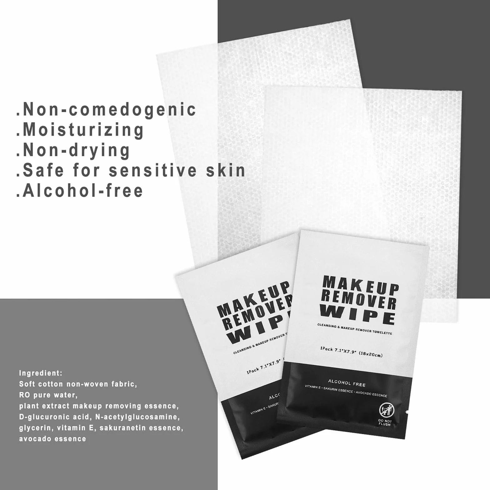 50 lingettes cosmétiques emballées individuellement, lingettes nettoyantes pour le visage, démaquillant, doux et doux